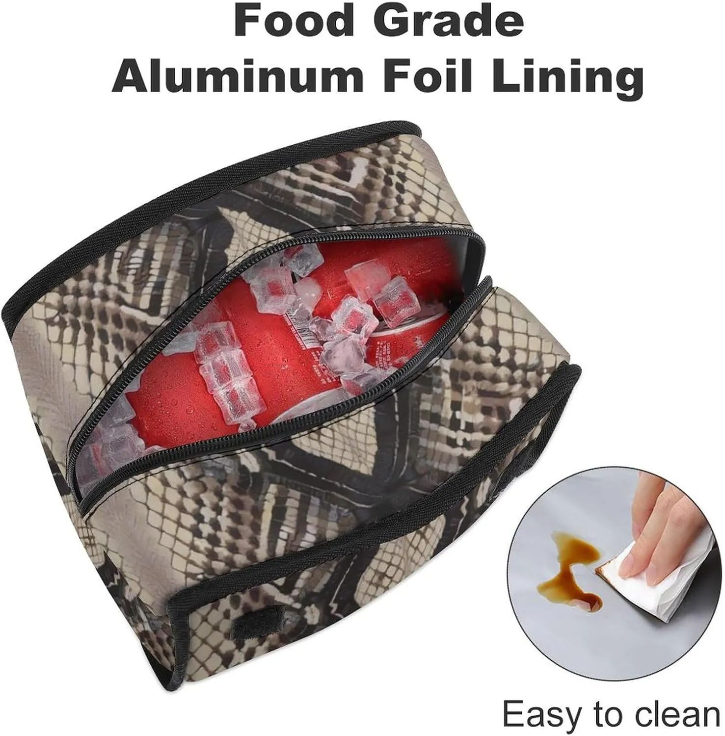 SWEET TANG Insulated Lunch Bag with Buckle - Compatible with Snake Skin Pattern Bento Handbags Reusable College Travel Bag Cooler Warm for Men Women