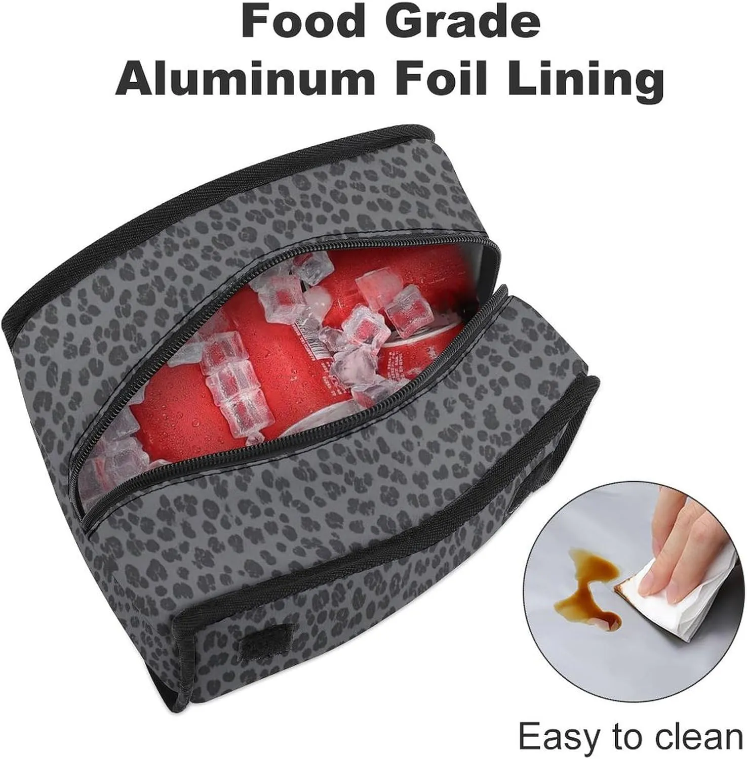 SWEET TANG Lunch Bag with Buckle - Compatible with Dark Gray Black Leopard Cheetah Print, Reusable Insulated Portable Work Office Bento Handbags Multi-Purpose for Mom Nurse Teacher