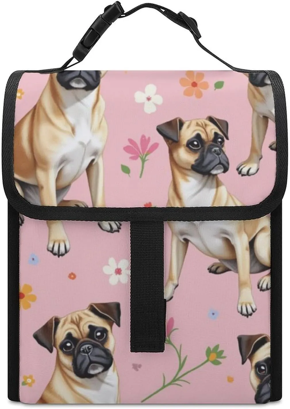 SWEET TANG Lunch Tote with Buckle - Insulated Reusable Work Office Bento Handbags Compatible with Brussels Griffon Dog Floral for Adults Men Women Leak-Proof Thermal