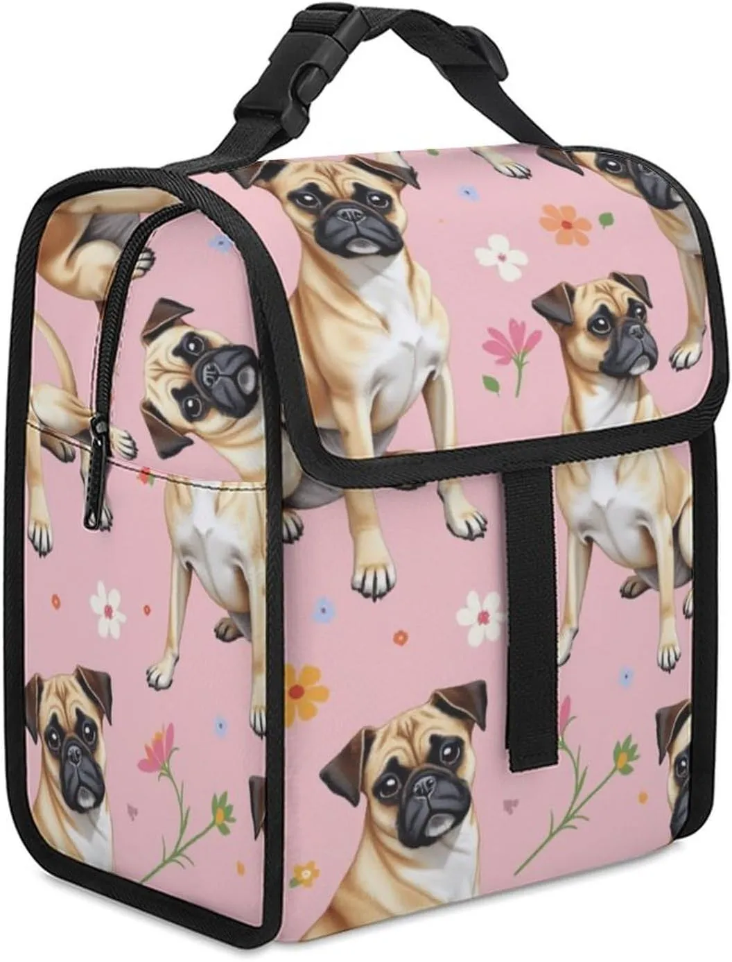 SWEET TANG Lunch Tote with Buckle - Insulated Reusable Work Office Bento Handbags Compatible with Brussels Griffon Dog Floral for Adults Men Women Leak-Proof Thermal