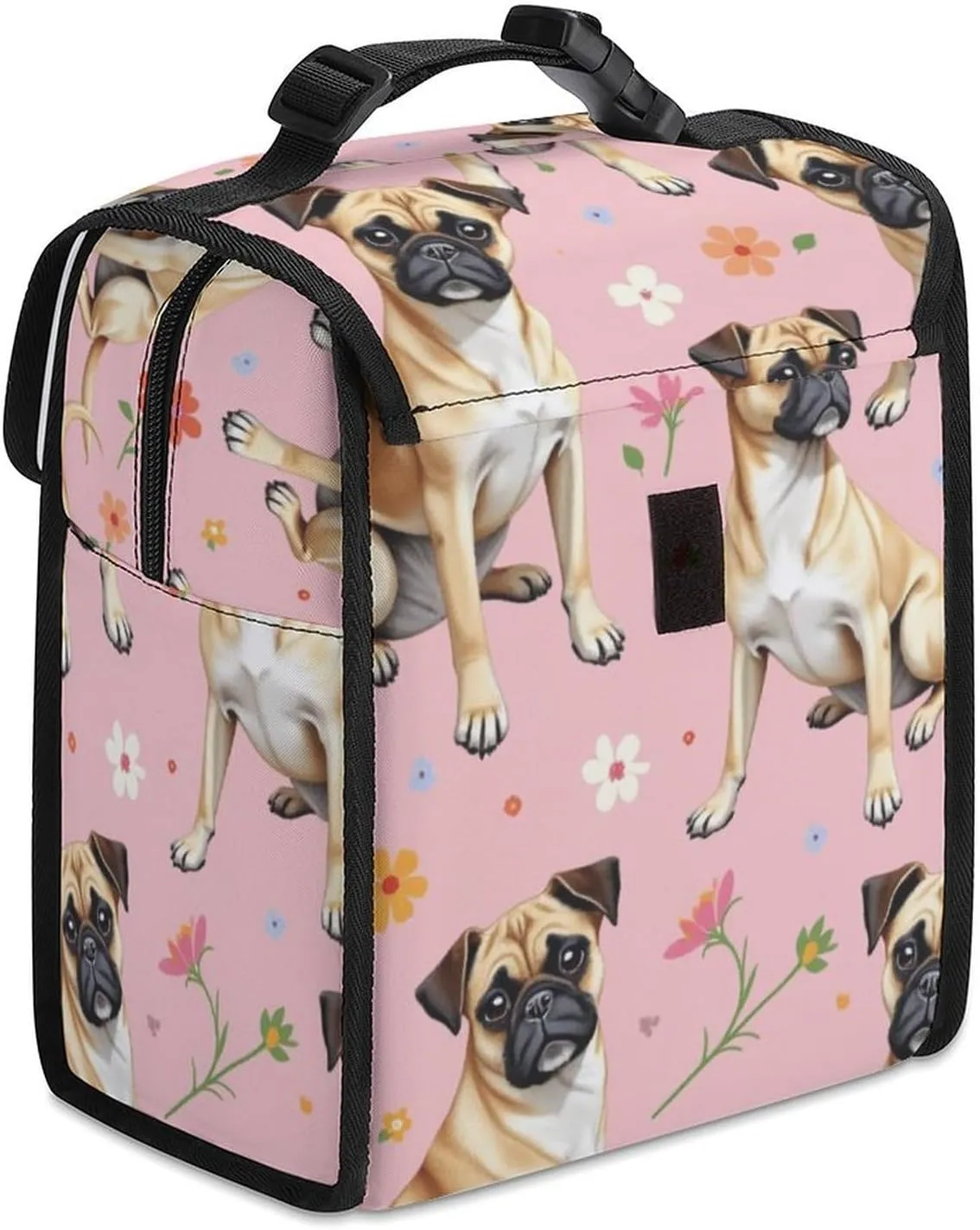 SWEET TANG Lunch Tote with Buckle - Insulated Reusable Work Office Bento Handbags Compatible with Brussels Griffon Dog Floral for Adults Men Women Leak-Proof Thermal
