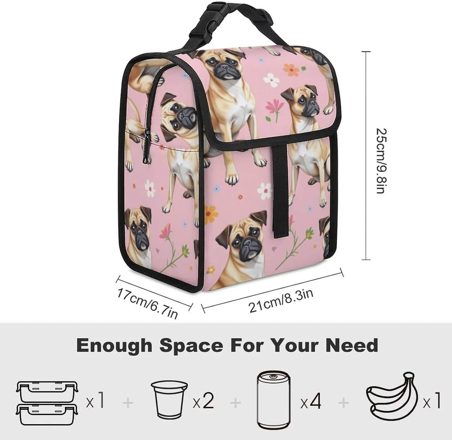 SWEET TANG Lunch Tote with Buckle - Insulated Reusable Work Office Bento Handbags Compatible with Brussels Griffon Dog Floral for Adults Men Women Leak-Proof Thermal