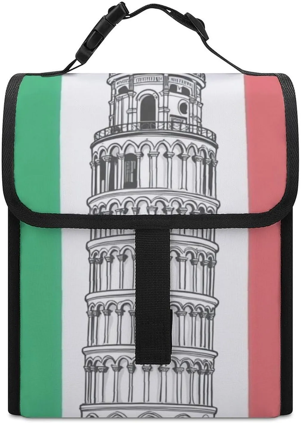 SWEET TANG Lunch Tote with Buckle - Insulated Reusable Work Office Bento Handbags Compatible with Pisa Tower Italian Flag for Adults Men Women Leak-Proof Thermal