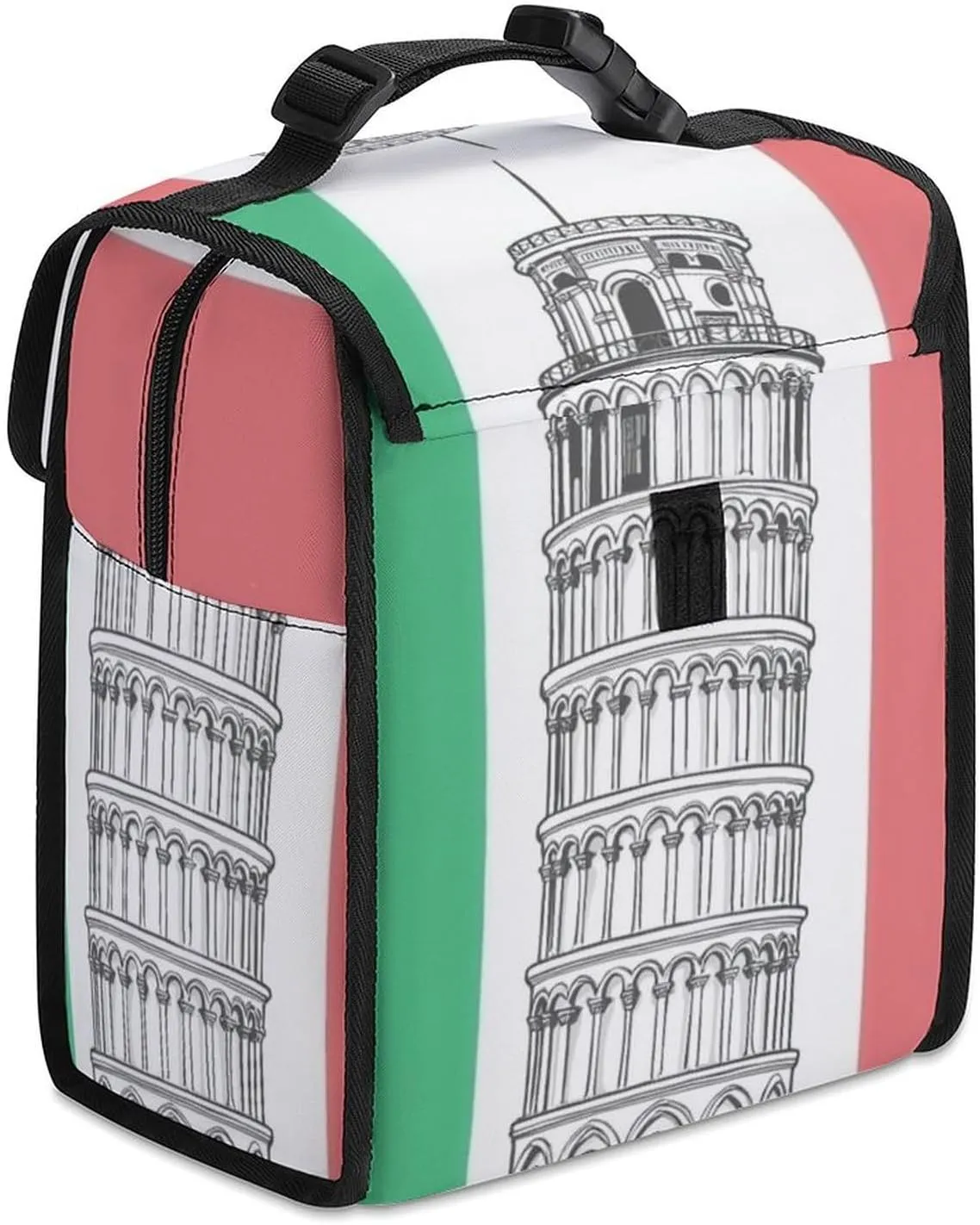 SWEET TANG Lunch Tote with Buckle - Insulated Reusable Work Office Bento Handbags Compatible with Pisa Tower Italian Flag for Adults Men Women Leak-Proof Thermal