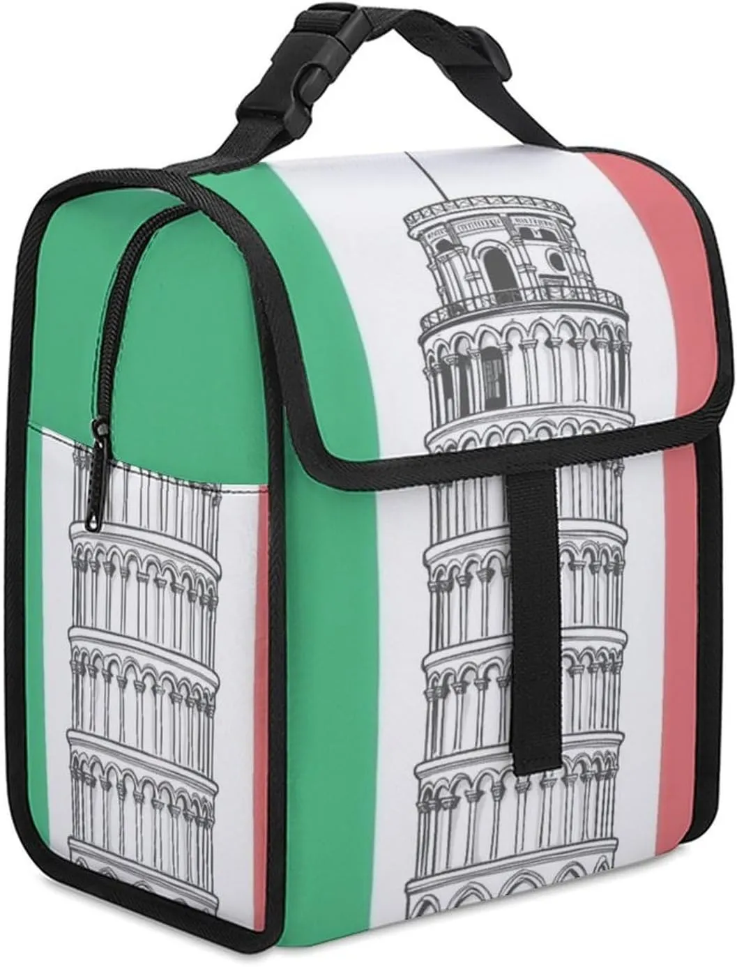 SWEET TANG Lunch Tote with Buckle - Insulated Reusable Work Office Bento Handbags Compatible with Pisa Tower Italian Flag for Adults Men Women Leak-Proof Thermal