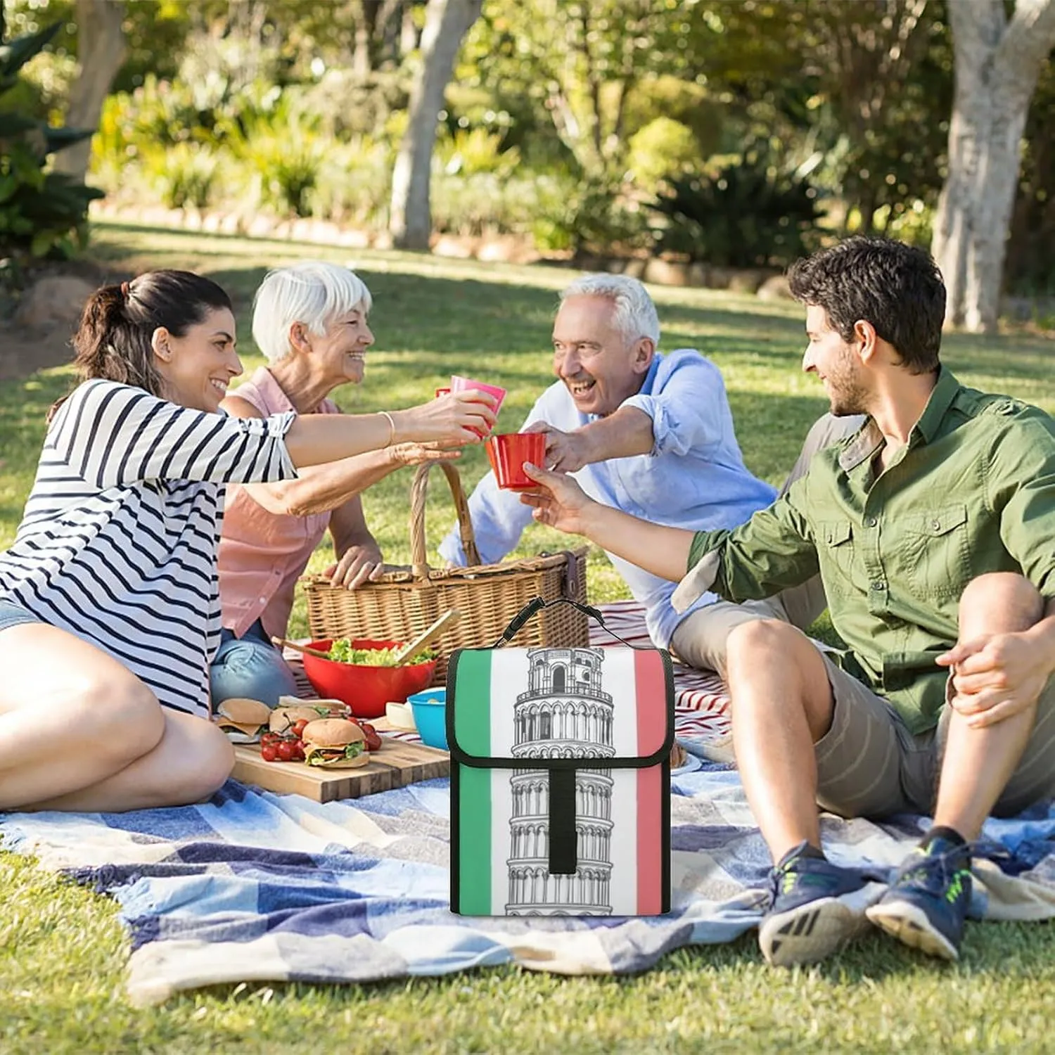 SWEET TANG Lunch Tote with Buckle - Insulated Reusable Work Office Bento Handbags Compatible with Pisa Tower Italian Flag for Adults Men Women Leak-Proof Thermal