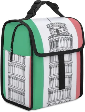SWEET TANG Lunch Tote with Buckle - Insulated Reusable Work Office Bento Handbags Compatible with Pisa Tower Italian Flag for Adults Men Women Leak-Proof Thermal