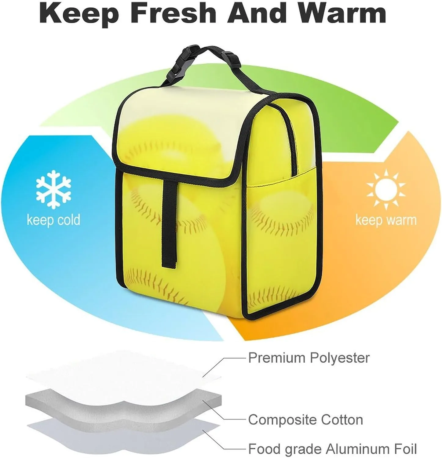 SWEET TANG Lunch Tote with Buckle - Insulated Reusable Work Office Bento Handbags Compatible with Softball Yellow for Adults Men Women Leak-Proof Thermal