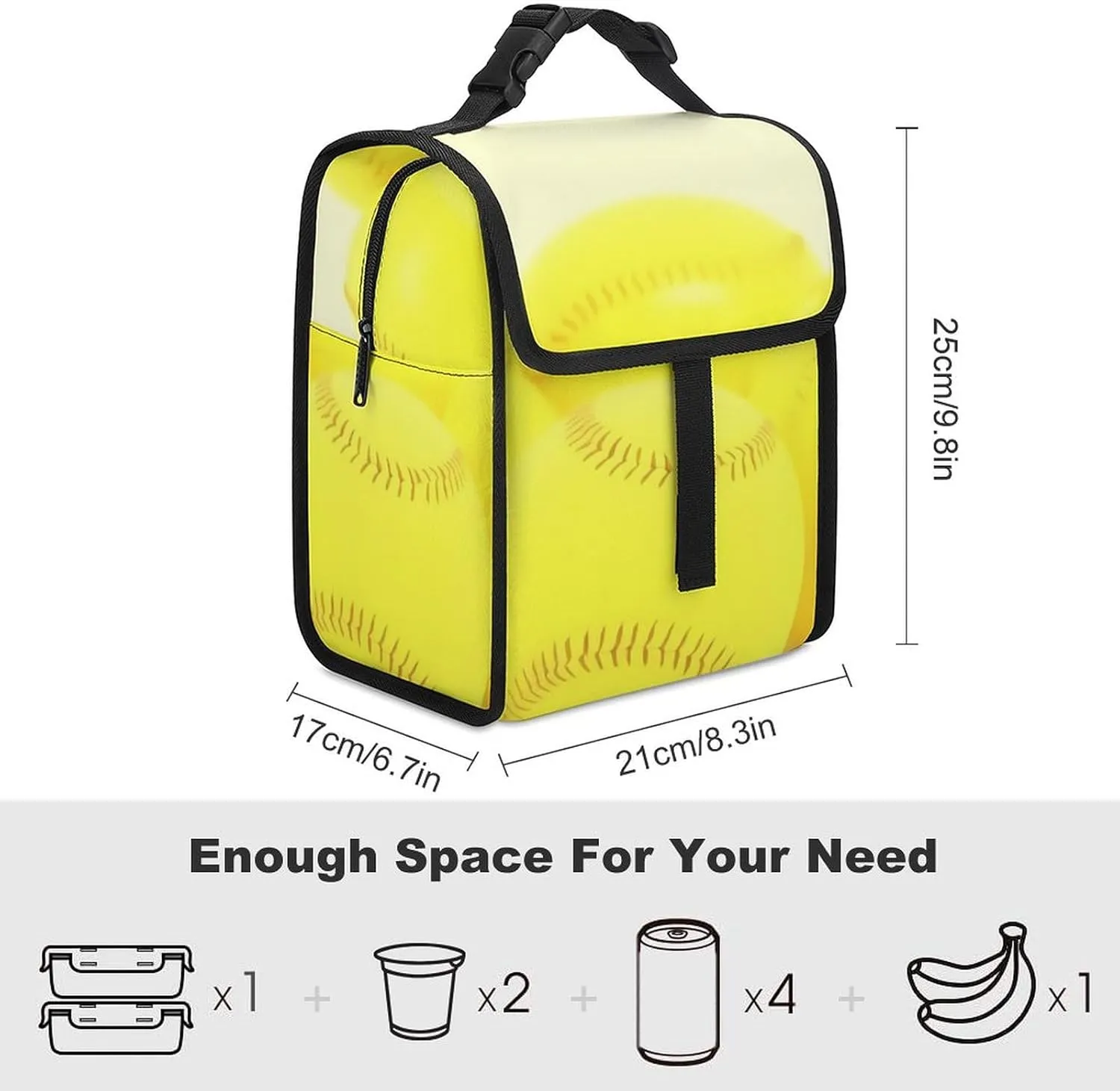 SWEET TANG Lunch Tote with Buckle - Insulated Reusable Work Office Bento Handbags Compatible with Softball Yellow for Adults Men Women Leak-Proof Thermal