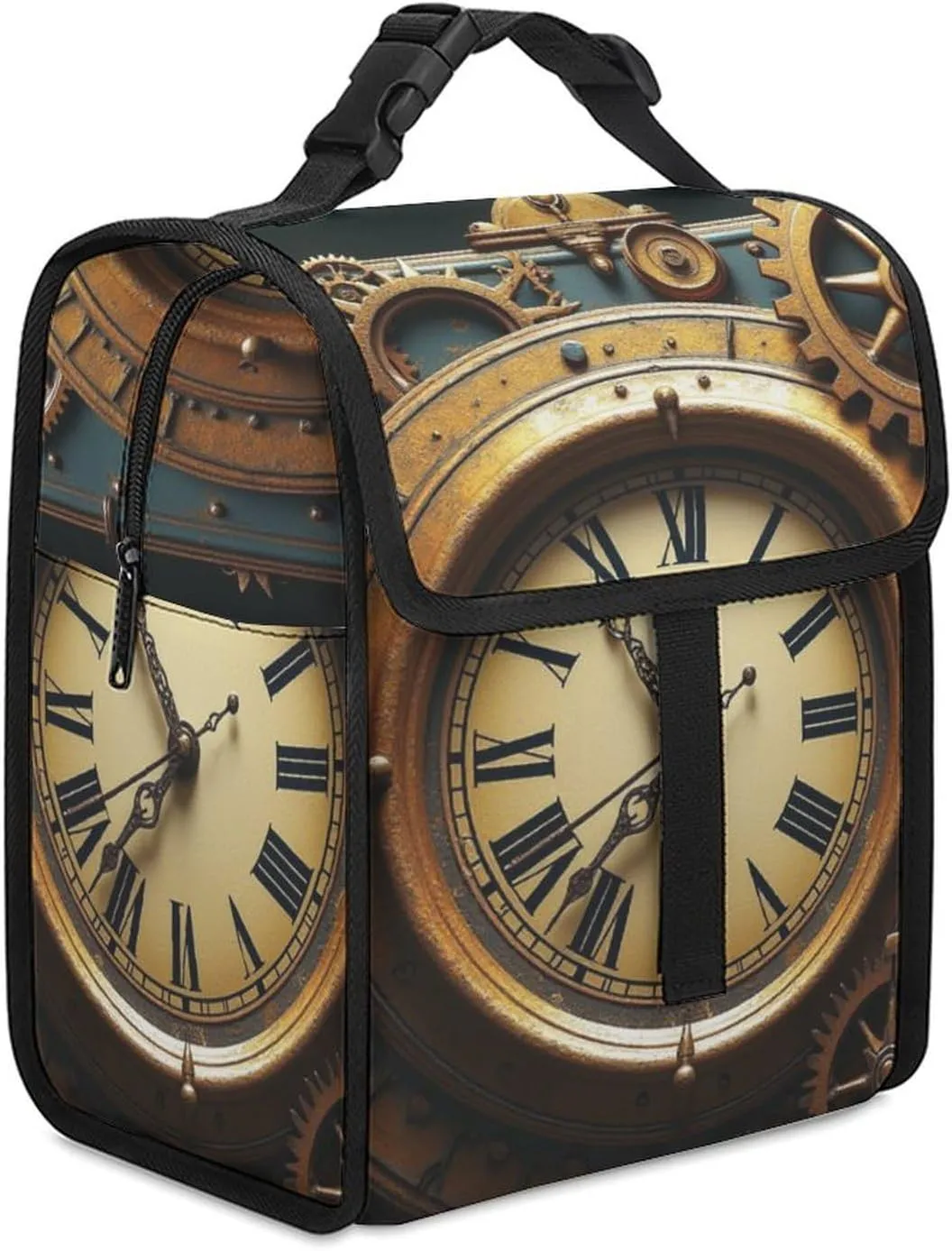 SWEET TANG Lunch Tote with Buckle - Insulated Reusable Work Office Bento Handbags Compatible with Steampunk Clocks for Adults Men Women Leak-Proof Thermal