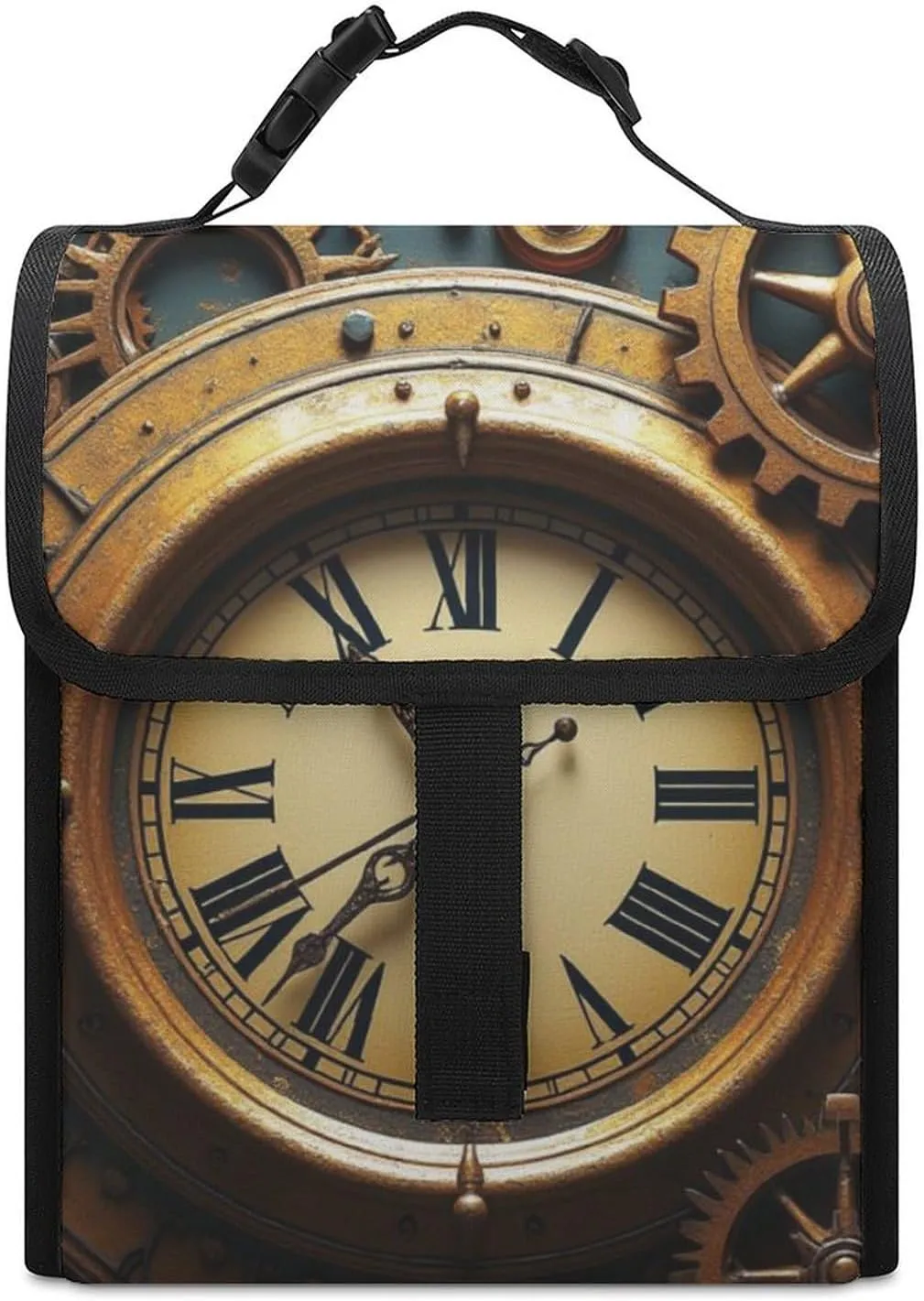 SWEET TANG Lunch Tote with Buckle - Insulated Reusable Work Office Bento Handbags Compatible with Steampunk Clocks for Adults Men Women Leak-Proof Thermal