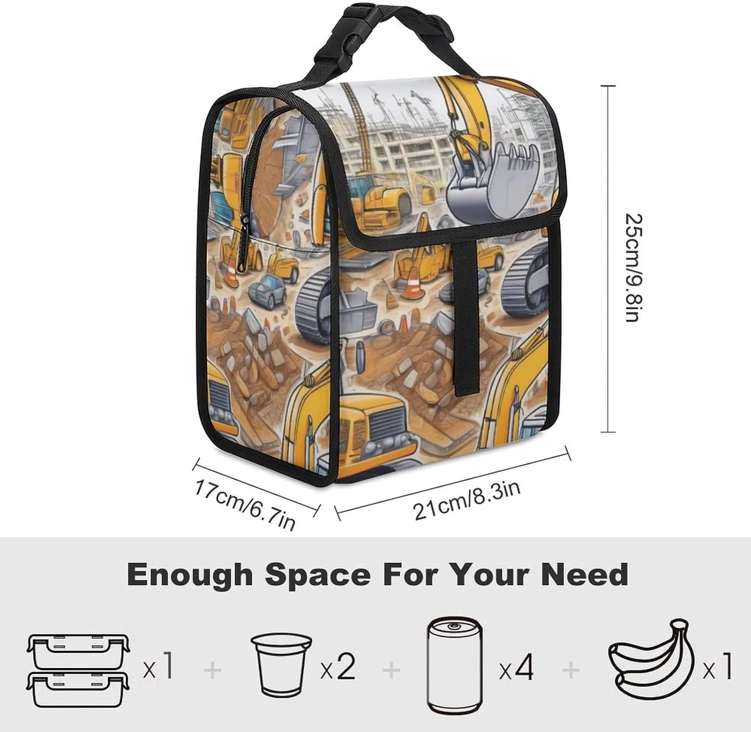 SWEET TANG Lunch Tote with Buckle - Insulated Reusable Work Office Bento Handbags Compatible with Under Construction for Adults Men Women Leak-Proof Thermal