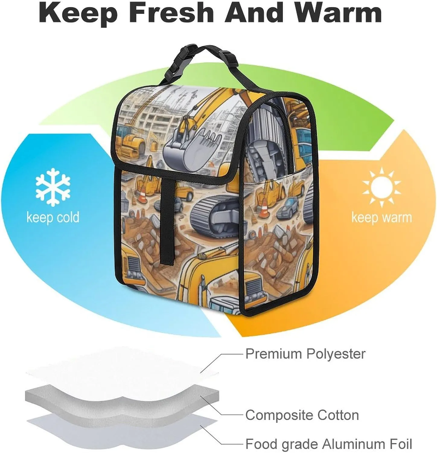 SWEET TANG Lunch Tote with Buckle - Insulated Reusable Work Office Bento Handbags Compatible with Under Construction for Adults Men Women Leak-Proof Thermal