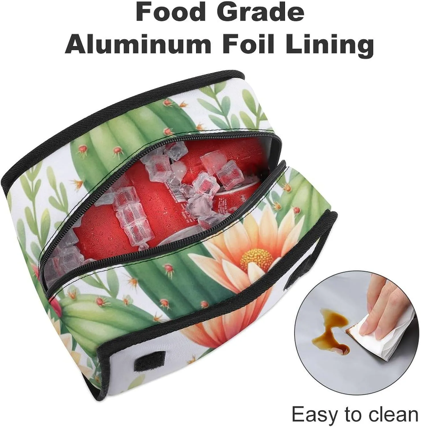 SWEET TANG Lunch Tote with Buckle - Insulated Reusable Work Office Bento Handbags Compatible with Watercolor Elements Succulent Plants Cactus for Adults Men Women Leak-Proof Thermal
