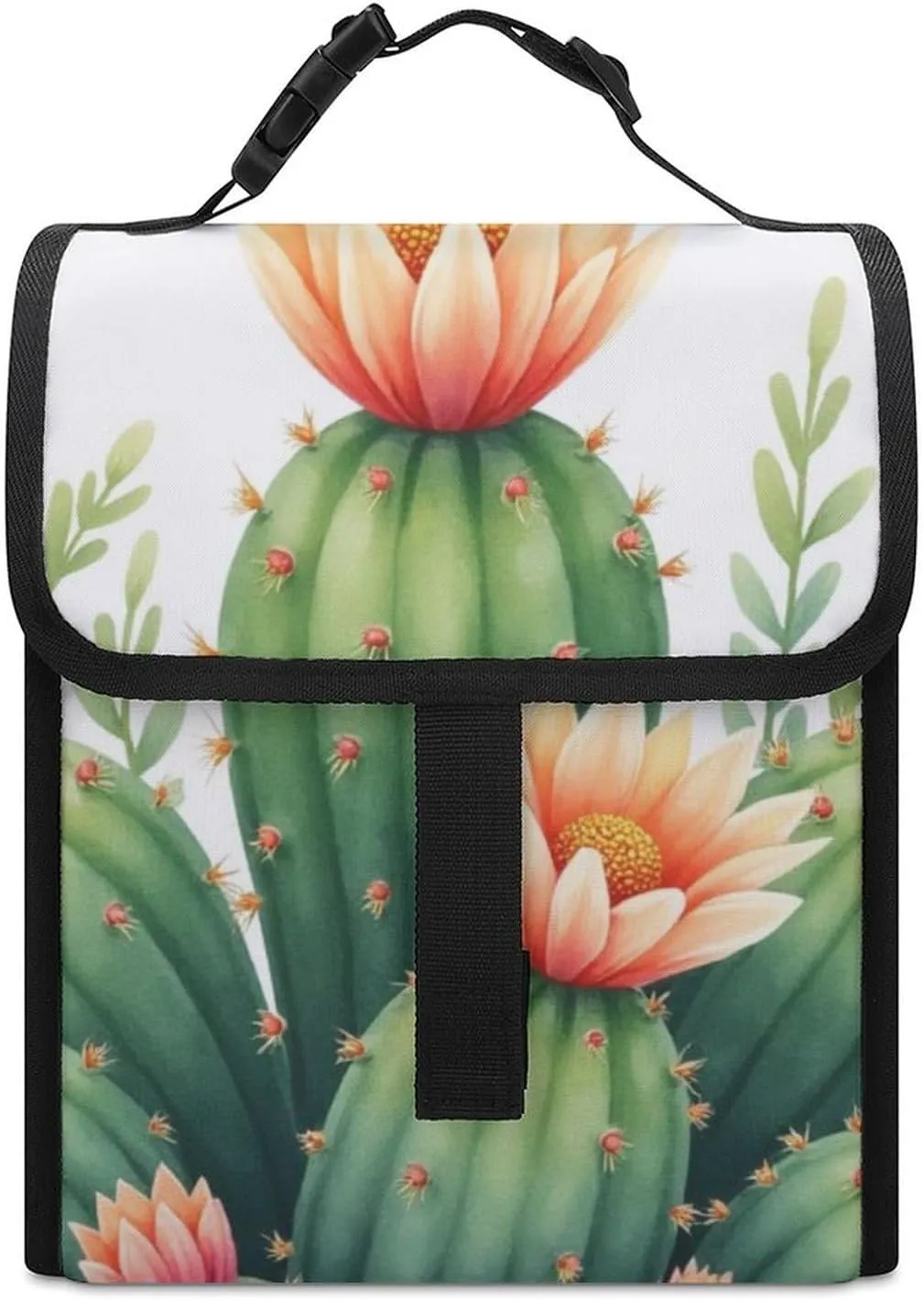 SWEET TANG Lunch Tote with Buckle - Insulated Reusable Work Office Bento Handbags Compatible with Watercolor Elements Succulent Plants Cactus for Adults Men Women Leak-Proof Thermal