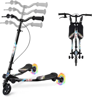 Swing Scooter for Kids, 3 Wheels Foldable Wiggle Kick Scooter Push Drifting with 4 Adjustable Handlebar & 2 Rear LED Wheel for Boys and Girls Ages 3-8