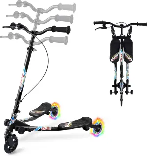 Swing Scooter for Kids, 3 Wheels Foldable Wiggle Kick Scooter Push Drifting with 4 Adjustable Handlebar & 2 Rear LED Wheel for Boys and Girls Ages 3-8