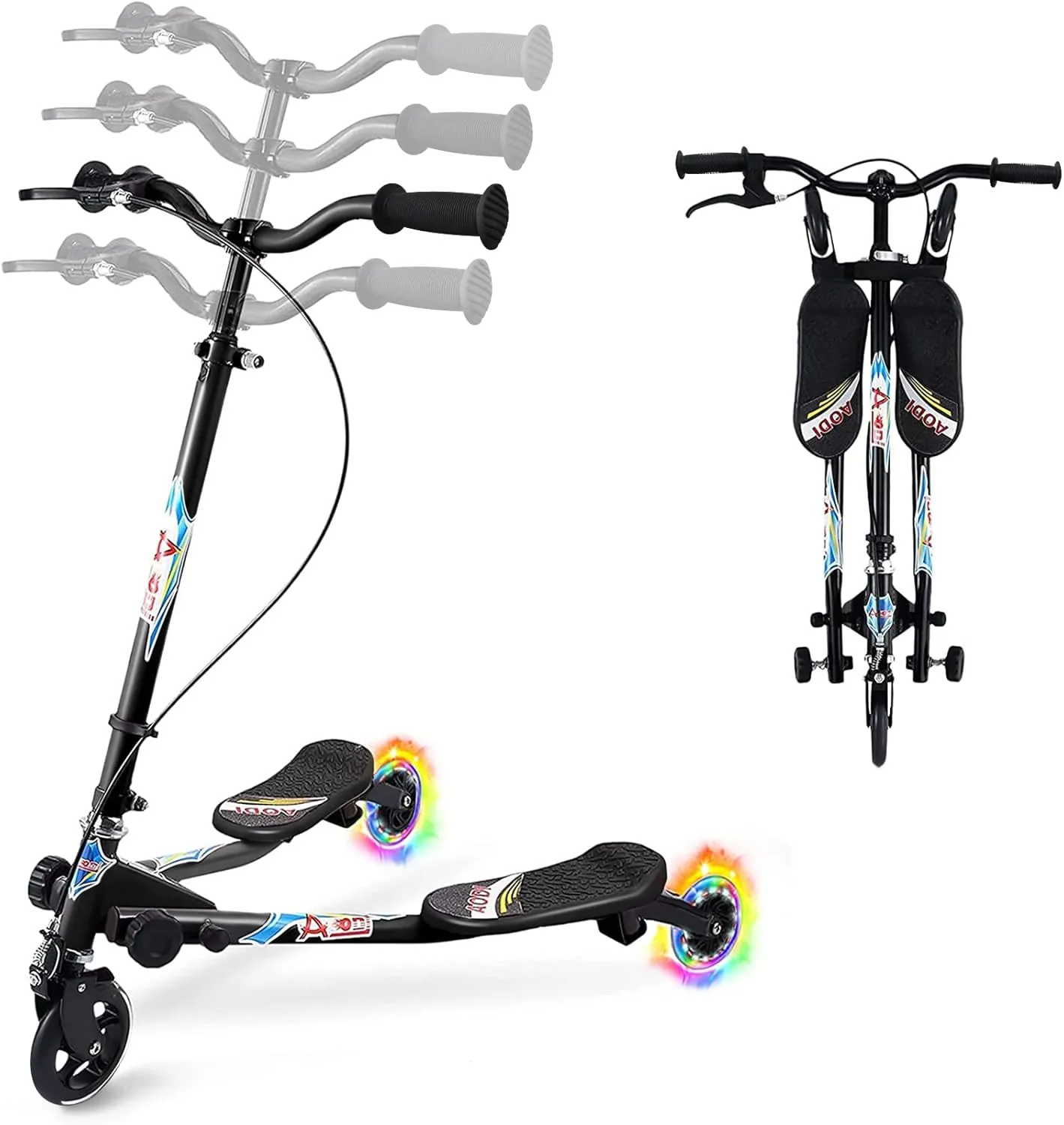 Swing Scooter for Kids, 3 Wheels Foldable Wiggle Kick Scooter Push Drifting with 4 Adjustable Handlebar & 2 Rear LED Wheel for Boys and Girls Ages 3-8