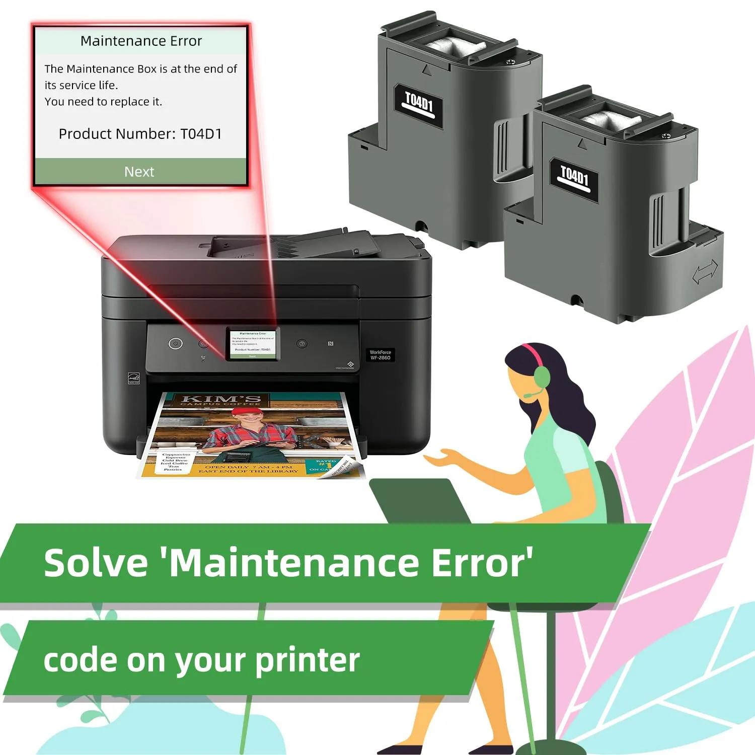 T04D1 Ink Maintenance Box for ET-15000 ET-3750 ET-4750 ET-4760 ET-3760 ET-4850 ET-3850 ET-3710 ET-3830 WF-2860 (T04D100 / EWMB2 / E-04D1) 2-Pack