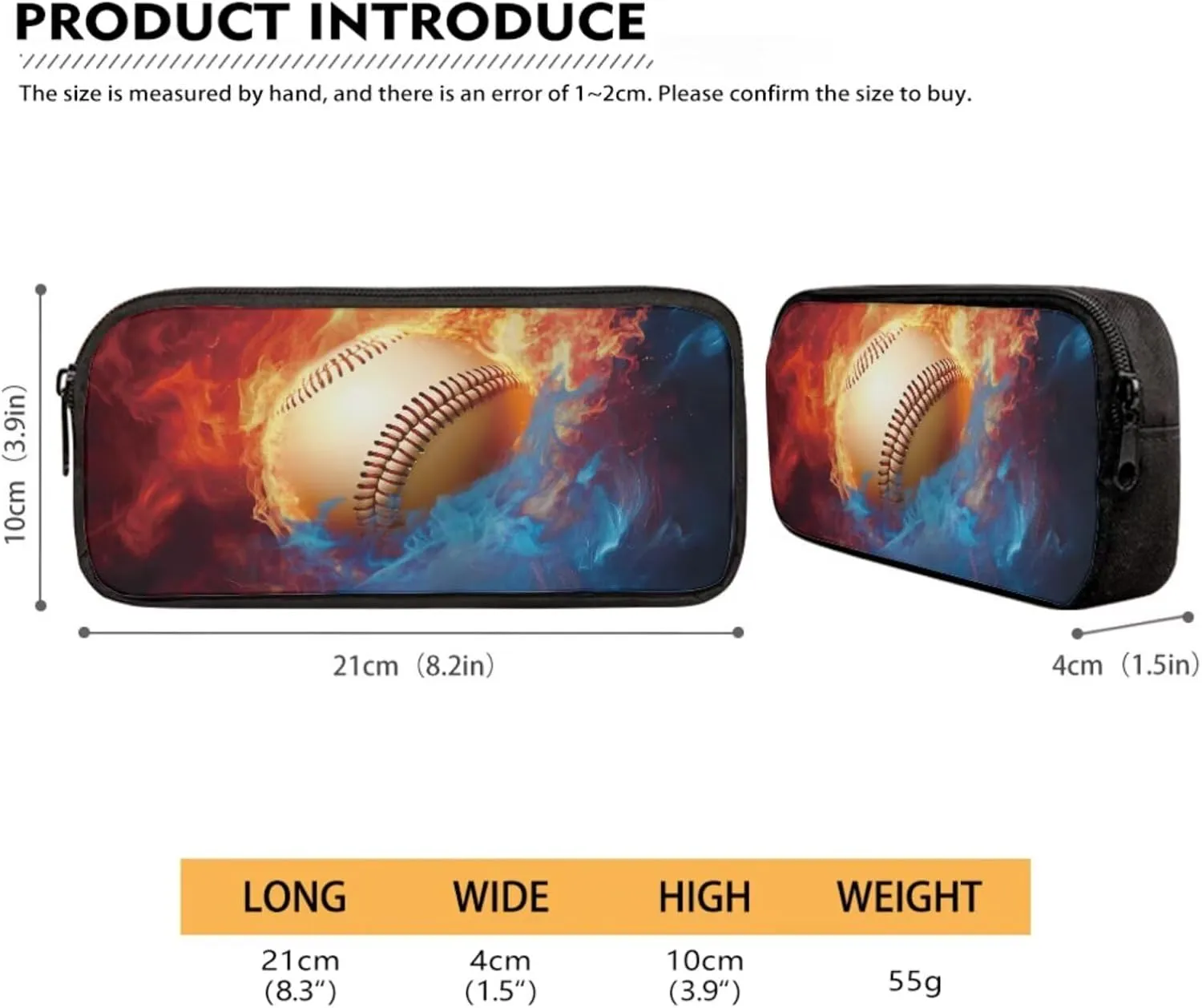 Talayituse Baseball Fire Print 3 Pcs Backpack Set Travel Bag Portable Bookbag Knapsack Daypack Large Capacity Sports Backpacks Schoolbag with Lunch Box Pencil Case for Boys Teens