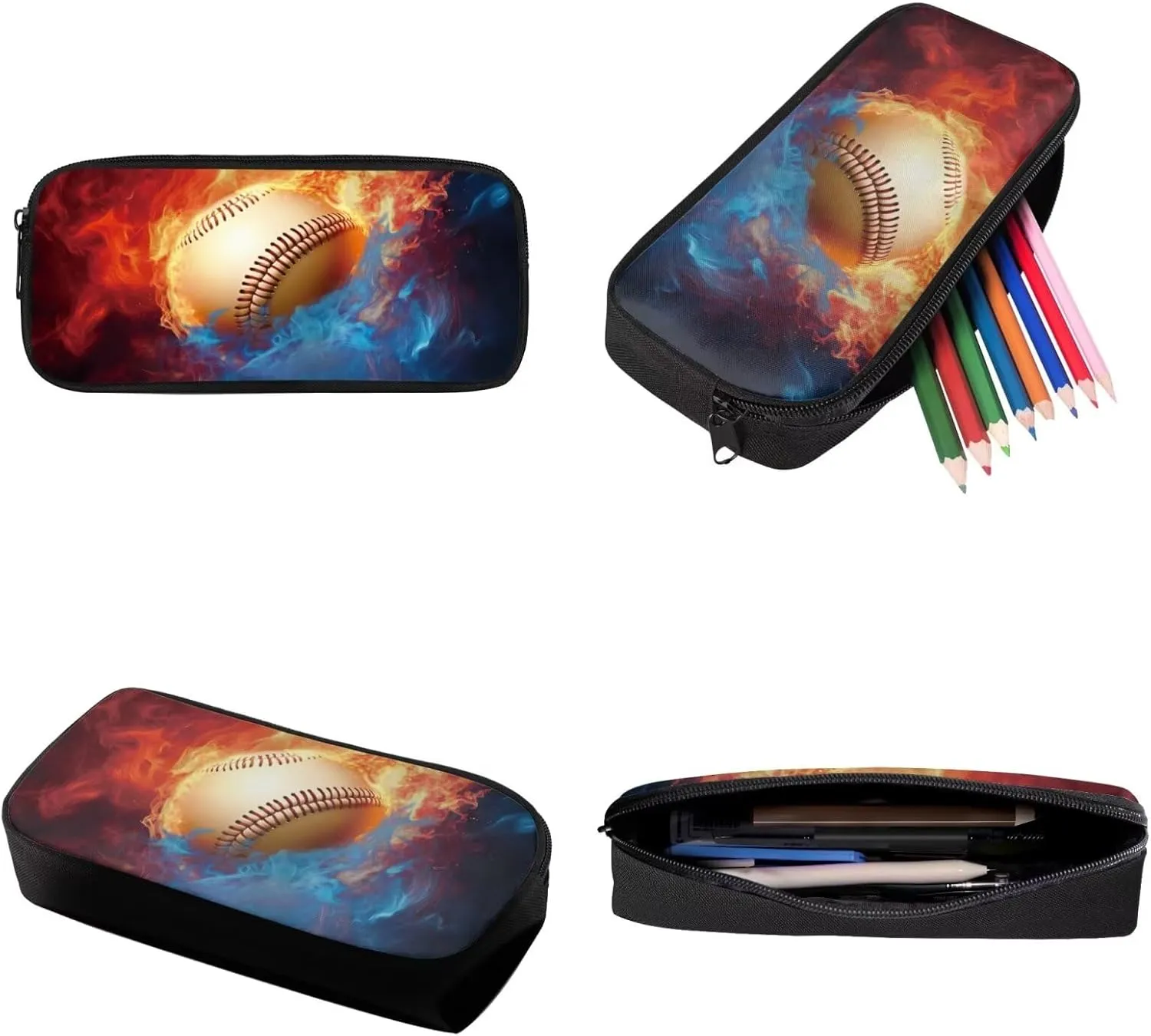 Talayituse Baseball Fire Print 3 Pcs Backpack Set Travel Bag Portable Bookbag Knapsack Daypack Large Capacity Sports Backpacks Schoolbag with Lunch Box Pencil Case for Boys Teens