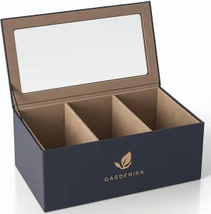 Tea Box Organizer - Premium Elegant Tea Bags Storage Container with 60 Tea Bag Holder Capacity - Vegan Leather Exterior and Velvet Fabric Interior and Transparent Top - Black