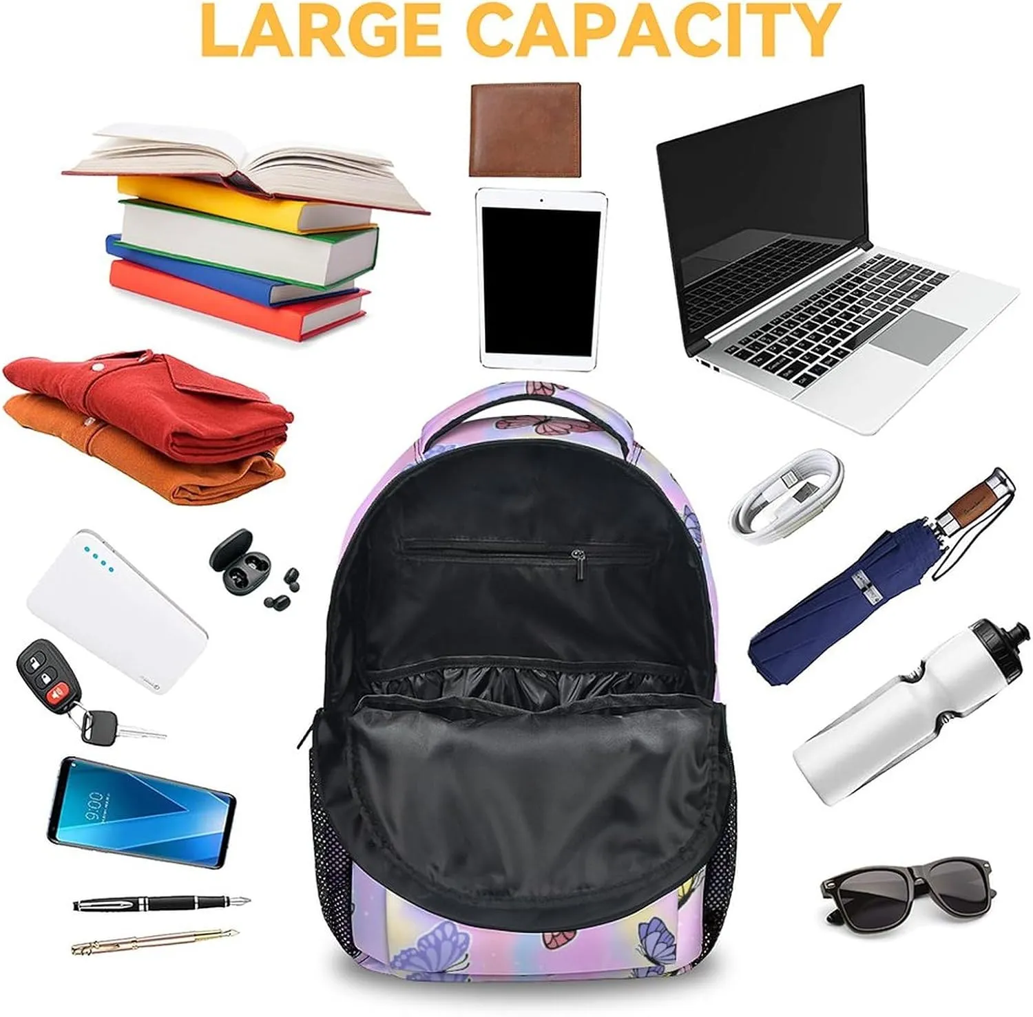 Teens, Adults Butterfly Backpack for Campus - 16 Inches Pink Backpacks for Girls, Boys, Women, Men - Trendy Carry Bookbag for Work, Travel