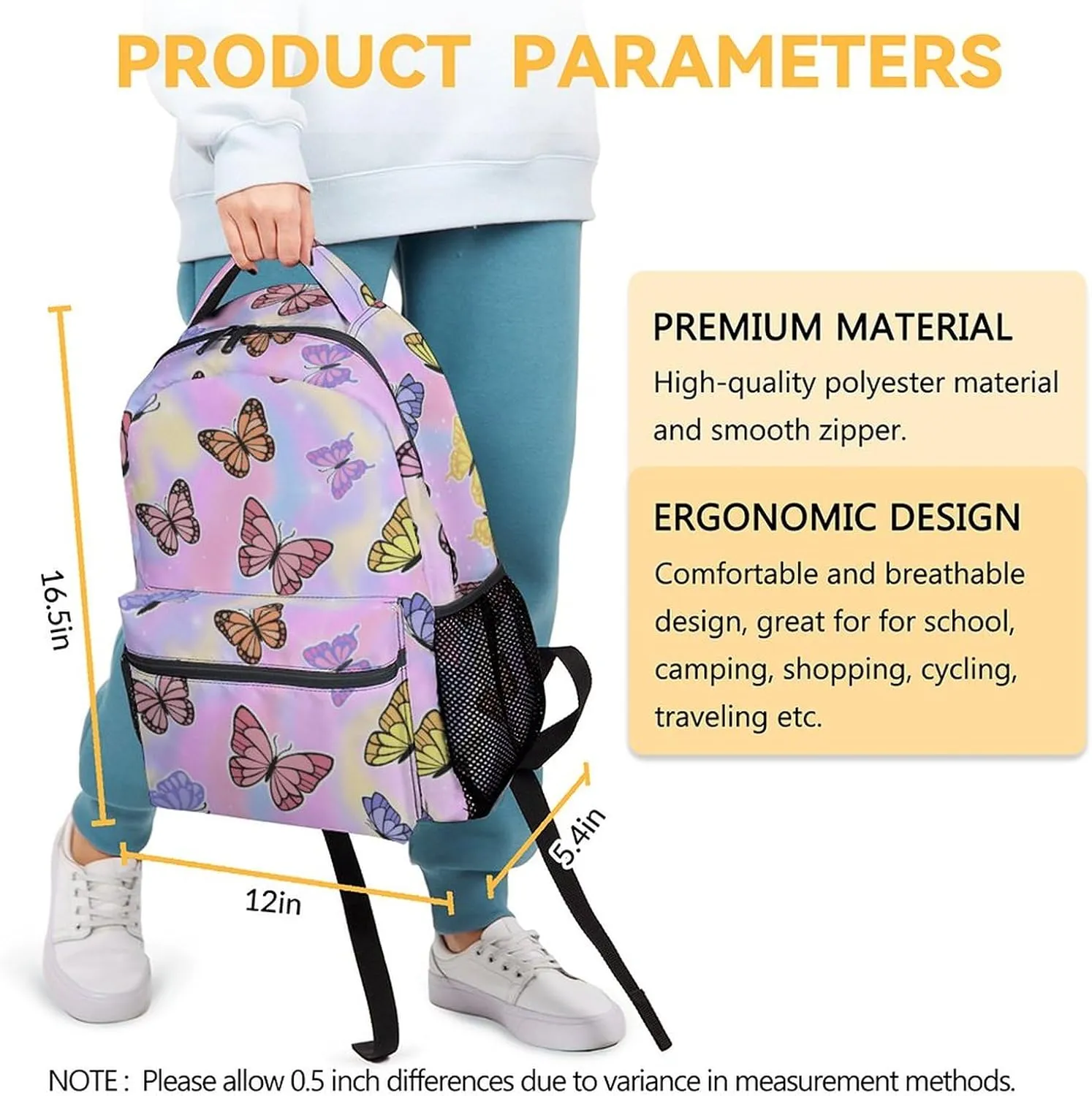 Teens, Adults Butterfly Backpack for Campus - 16 Inches Pink Backpacks for Girls, Boys, Women, Men - Trendy Carry Bookbag for Work, Travel
