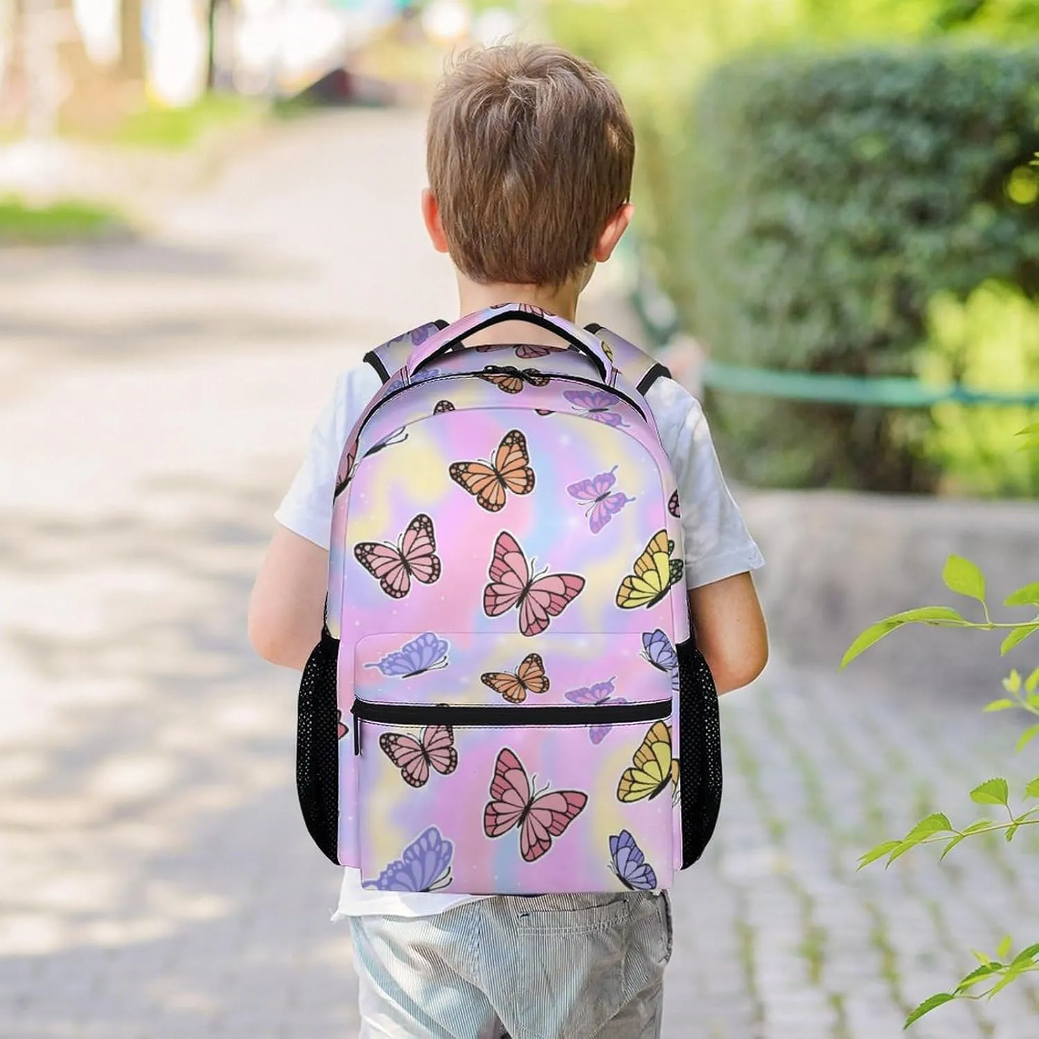 Teens, Adults Butterfly Backpack for Campus - 16 Inches Pink Backpacks for Girls, Boys, Women, Men - Trendy Carry Bookbag for Work, Travel