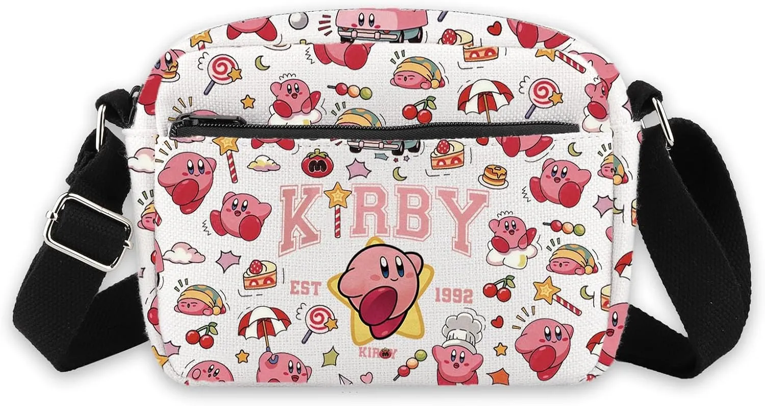 TGBJE Kir-by Themed Inspired Crossbody Bag Video Game Character Gift Cartoon Lover Grocery Bag Gamer Fan Gifts