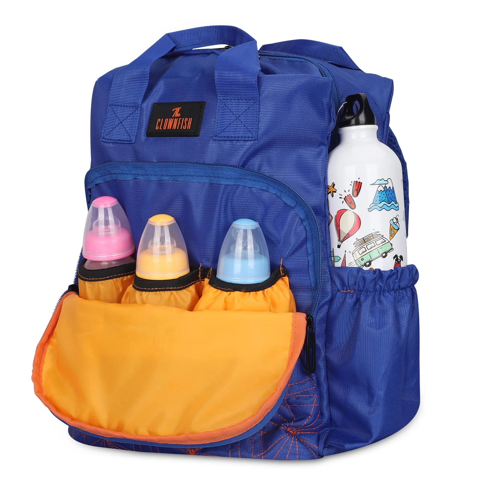 THE CLOWNFISH Mommy & Me Diaper Bag - Multi-functional with Insulated Bottle Holders | Includes Changing Mat | 13L | Royal Blue
