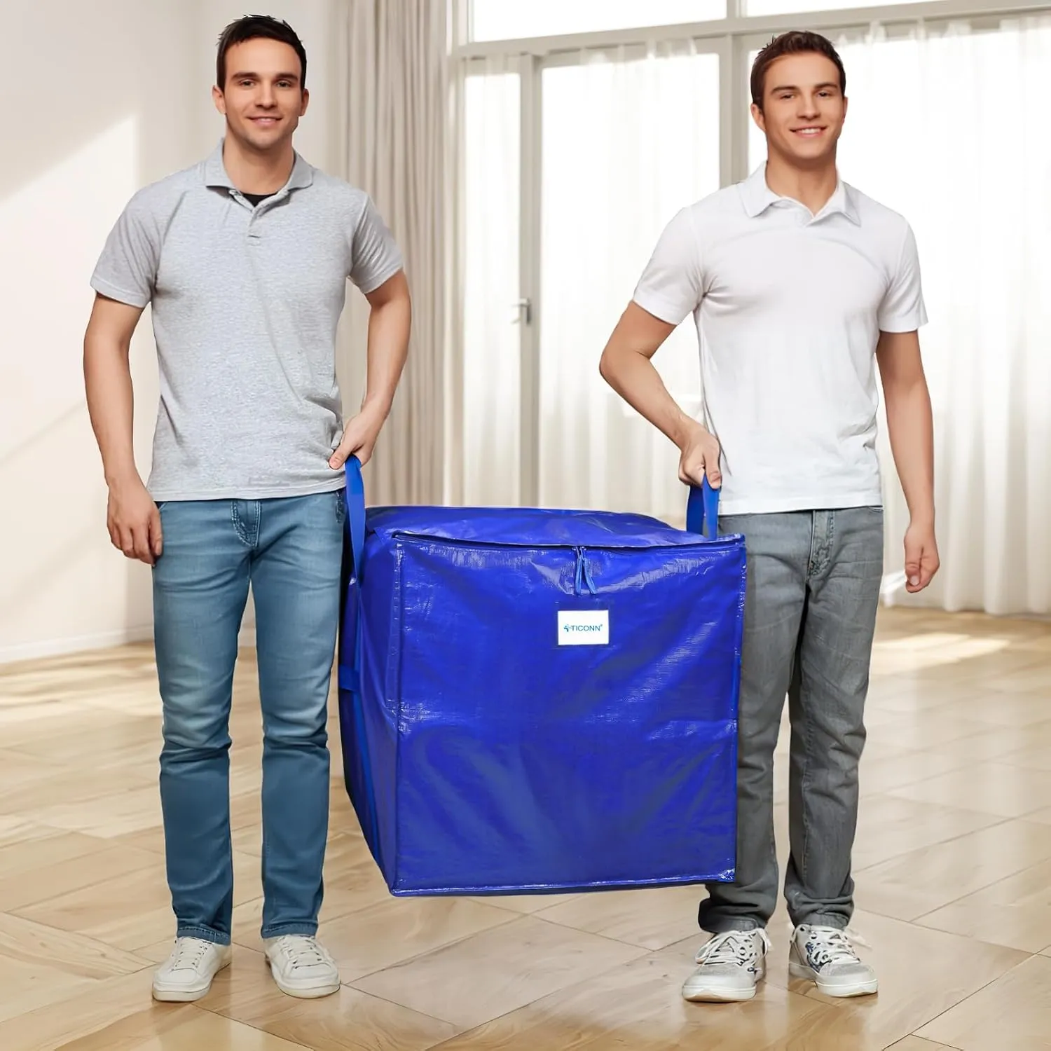 TICONN 2 Pack Extra Large Moving Bags with Zippers & Carrying Handles, Heavy-Duty Storage Tote Moving Boxes for Space Saving (2 PK, 60 Gallon)