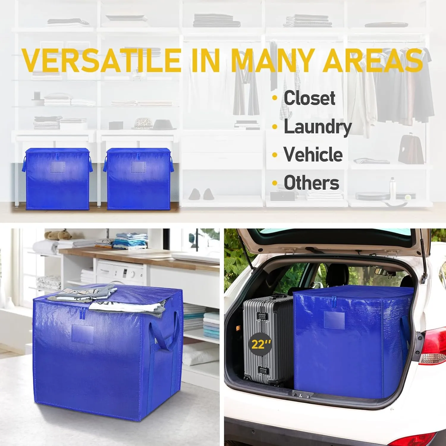 TICONN 2 Pack Extra Large Moving Bags with Zippers & Carrying Handles, Heavy-Duty Storage Tote Moving Boxes for Space Saving (2 PK, 60 Gallon)