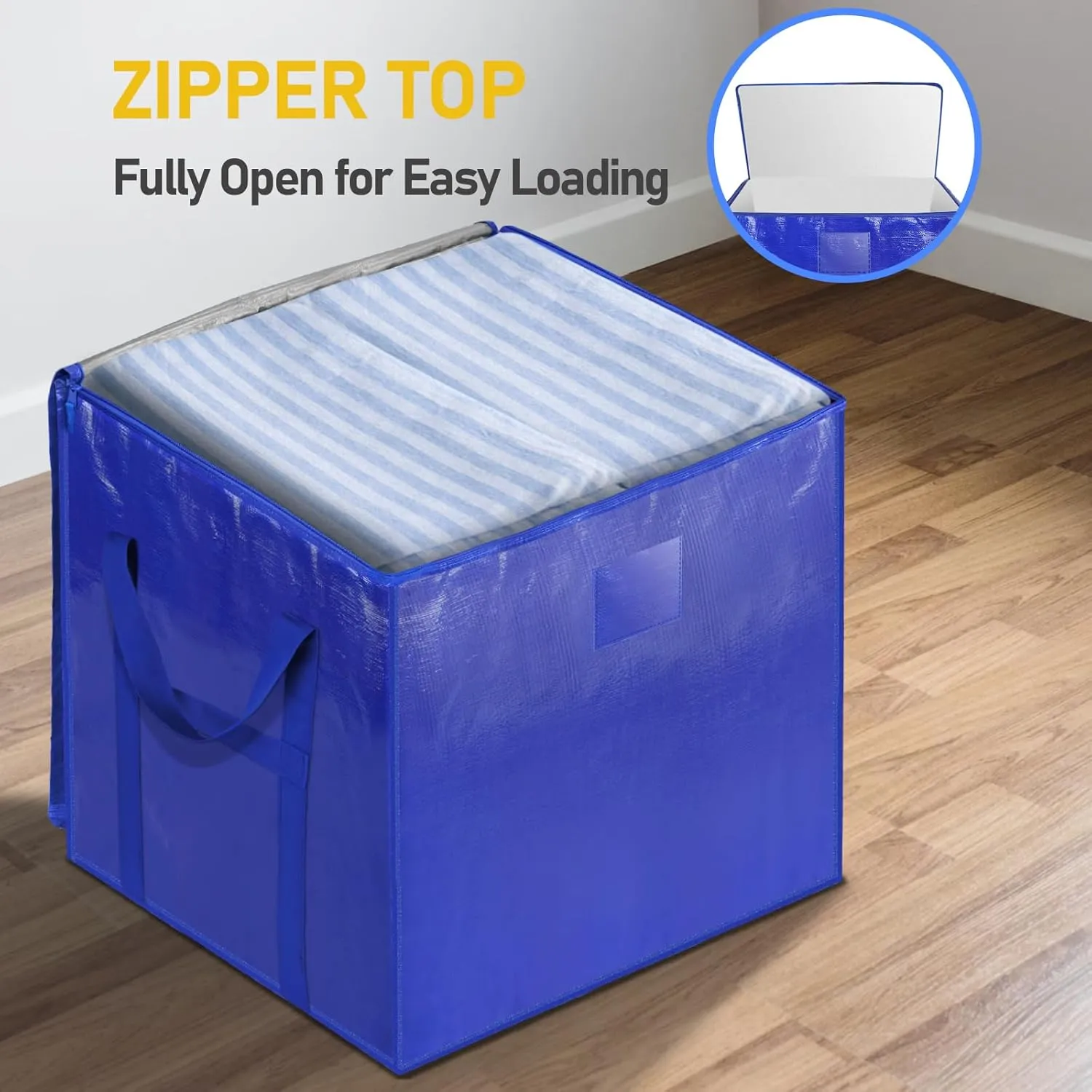 TICONN 2 Pack Extra Large Moving Bags with Zippers & Carrying Handles, Heavy-Duty Storage Tote Moving Boxes for Space Saving (2 PK, 60 Gallon)