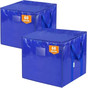 TICONN 2 Pack Extra Large Moving Bags with Zippers & Carrying Handles, Heavy-Duty Storage Tote Moving Boxes for Space Saving (2 PK, 60 Gallon)