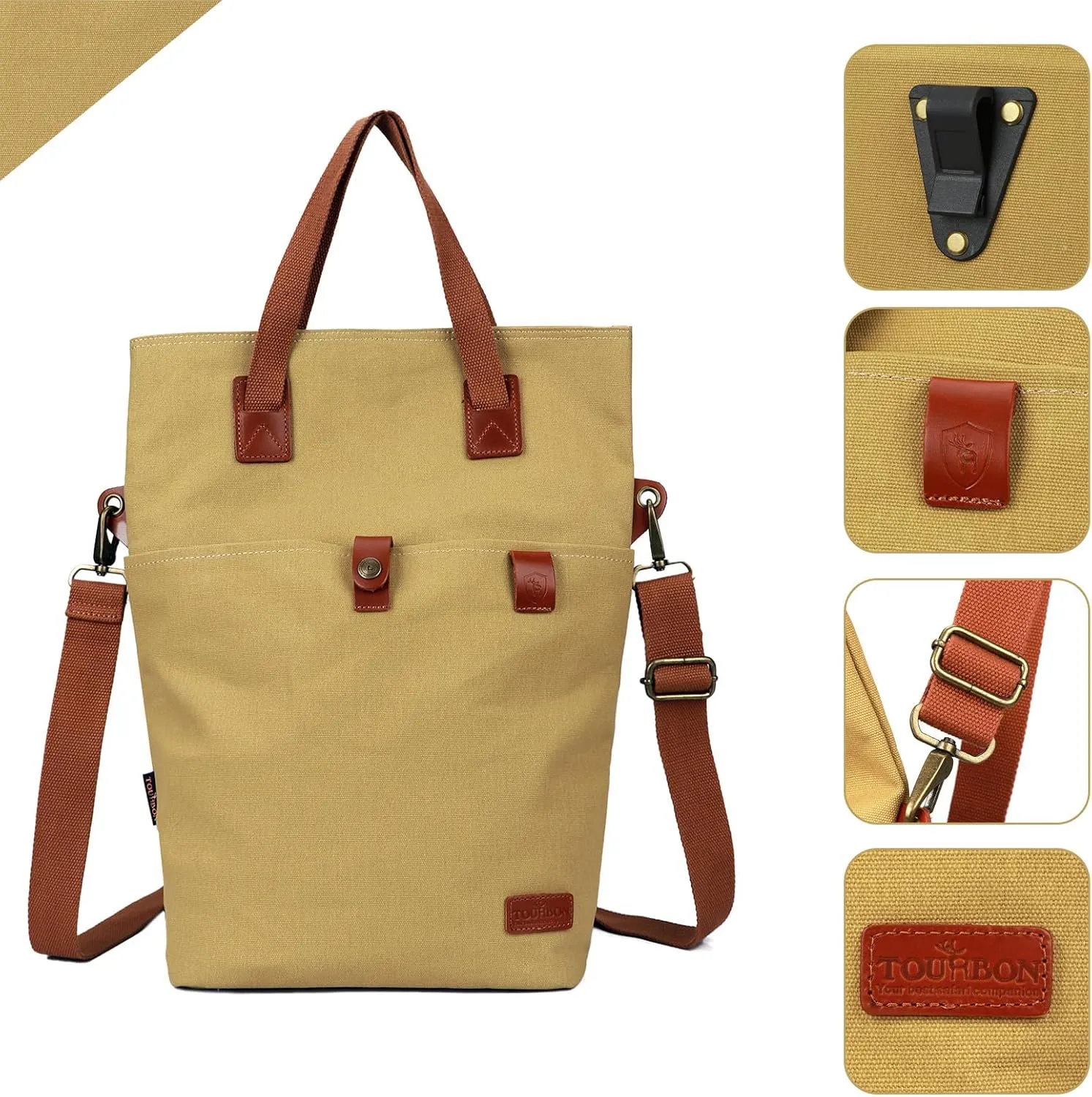 TOURBON Canvas Clip-On Quick-Release Bike Panniers Women's Shoulder Tote Bag