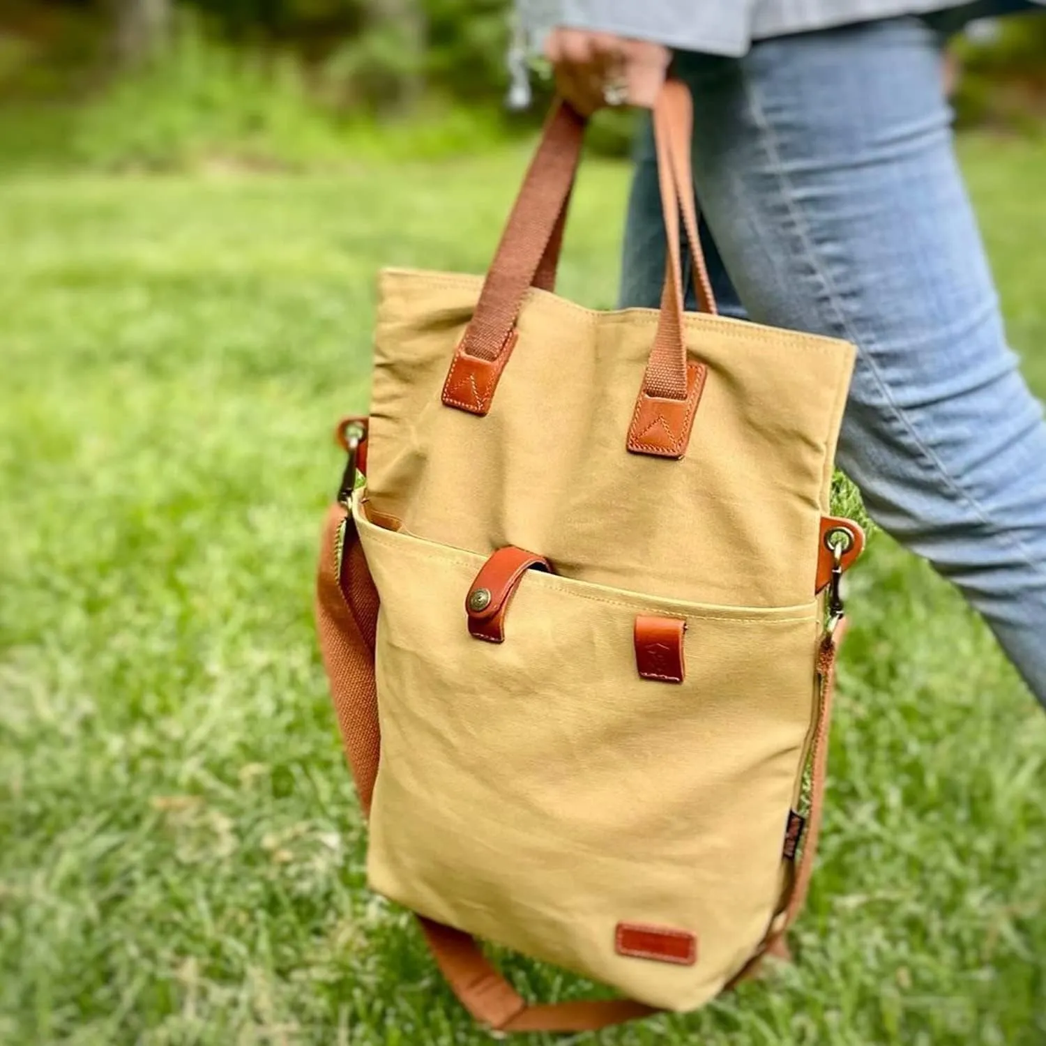 TOURBON Canvas Clip-On Quick-Release Bike Panniers Women's Shoulder Tote Bag