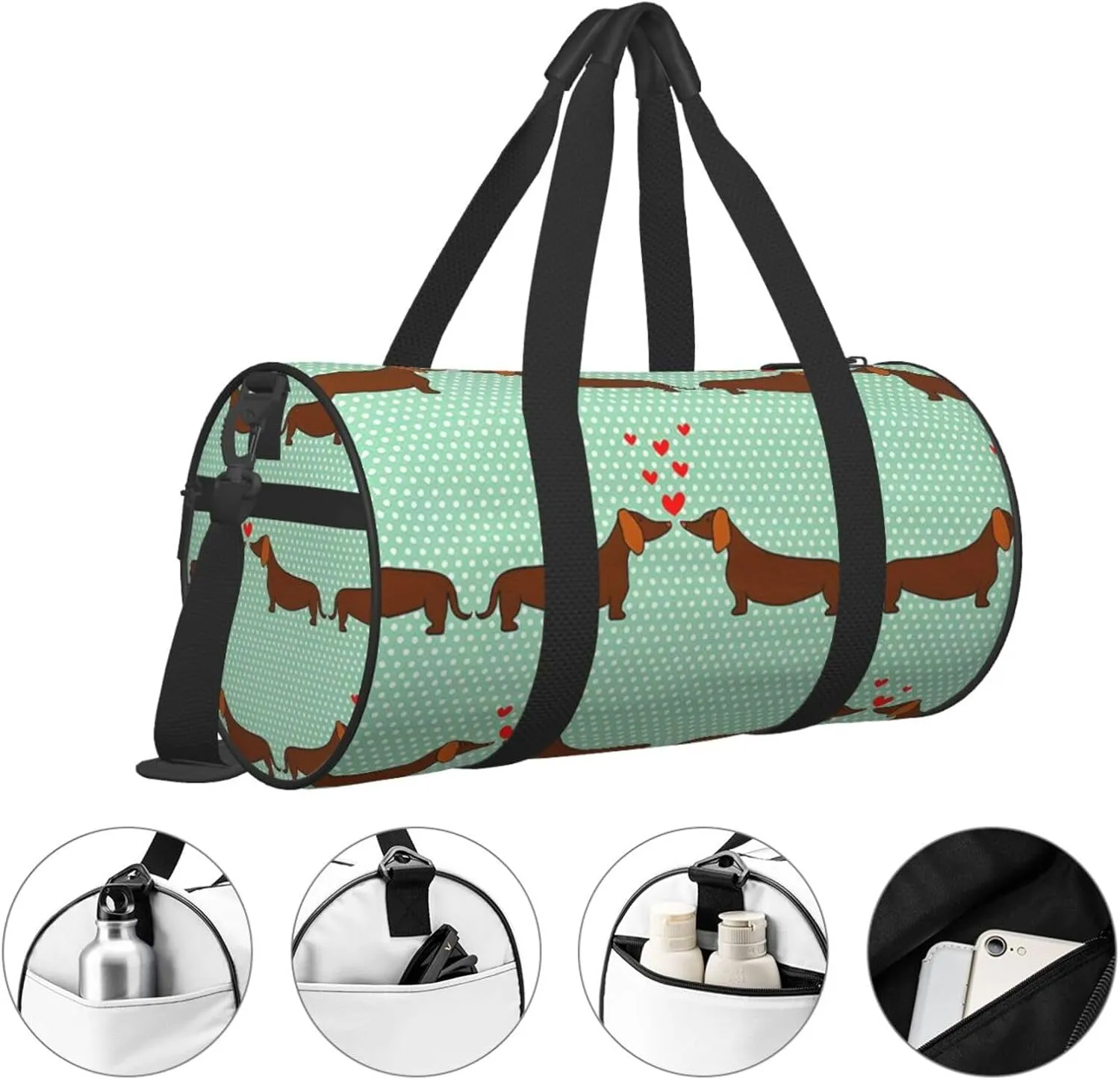 Travel Duffle Bag for Men Women, Cute Dachshund Dogs Duffle Bags for Sport Gym Overnight Luggage