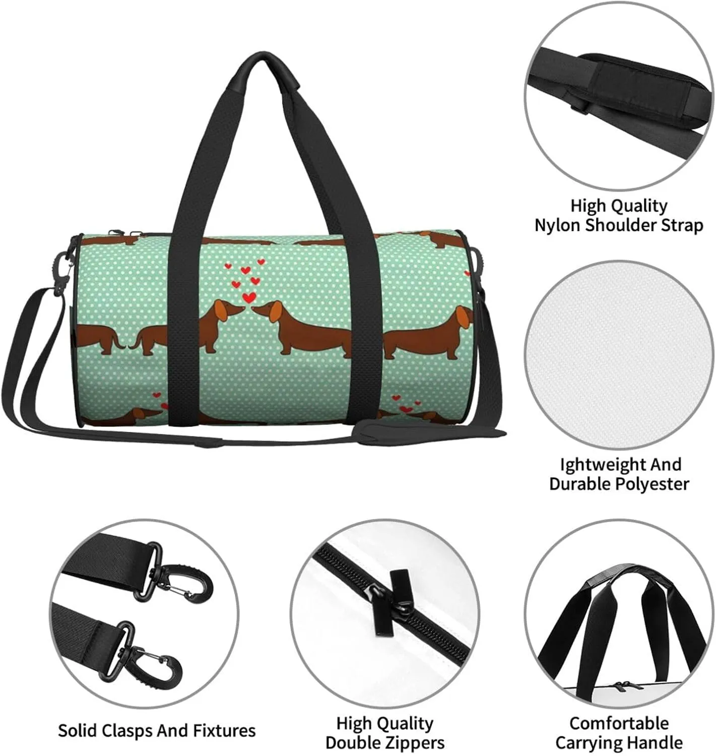 Travel Duffle Bag for Men Women, Cute Dachshund Dogs Duffle Bags for Sport Gym Overnight Luggage