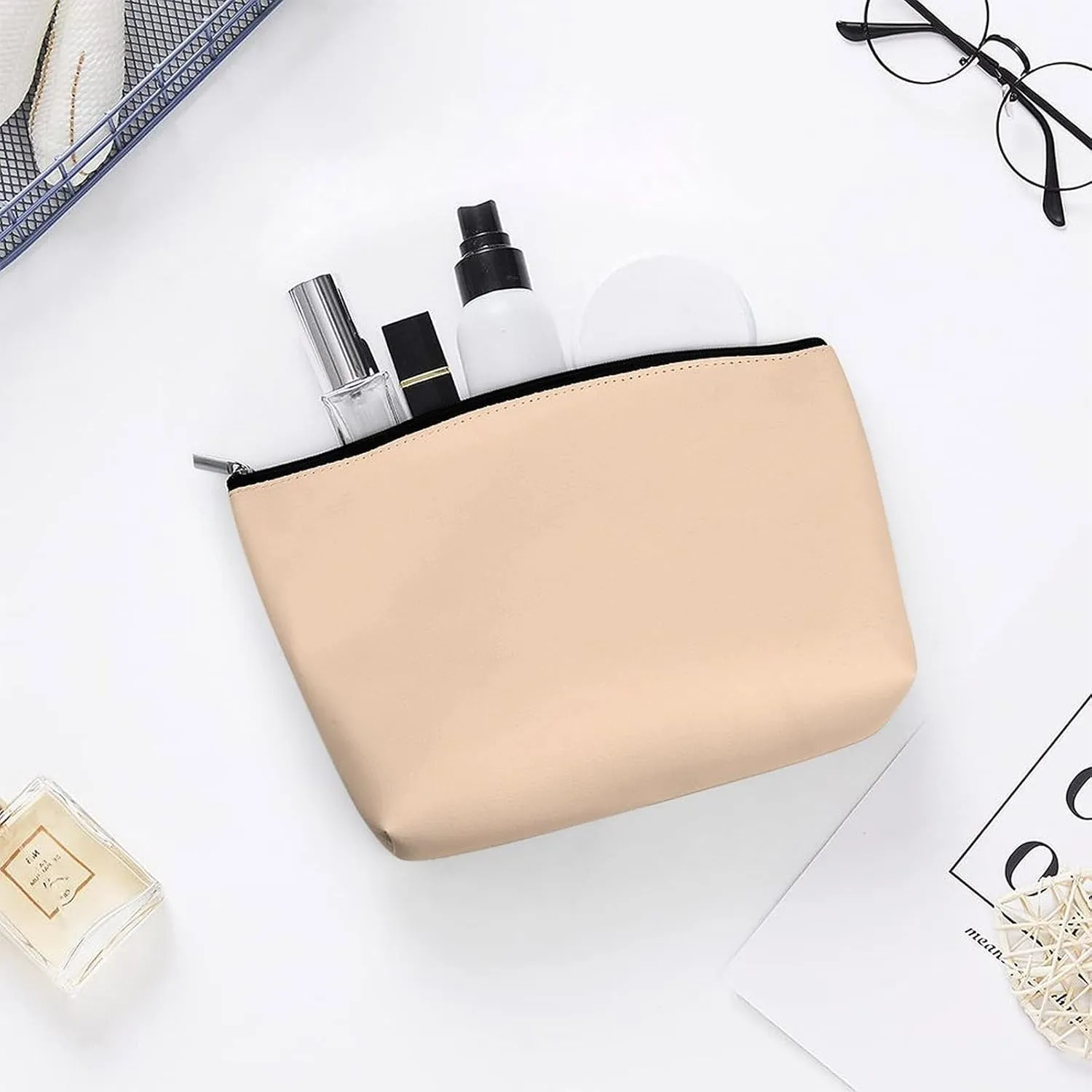 Travel Makeup Bag, Pale Peach Solid Color Cosmetic Bags for Women Large Capacity Waterproof Toiletry Pouch Make up Organizer