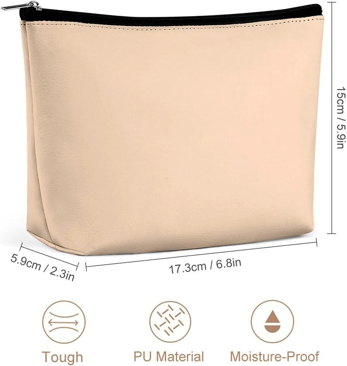 Travel Makeup Bag, Pale Peach Solid Color Cosmetic Bags for Women Large Capacity Waterproof Toiletry Pouch Make up Organizer