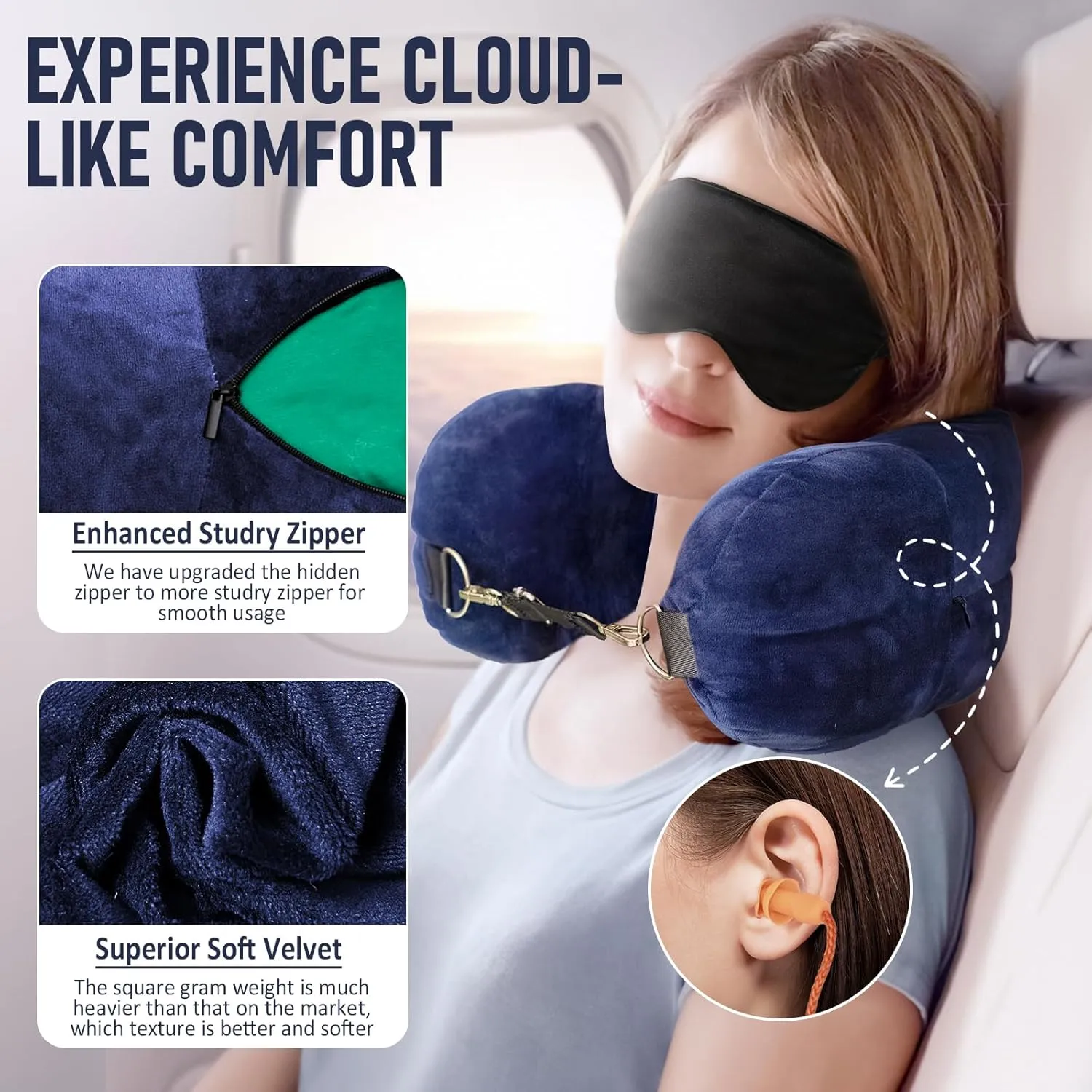Travel Neck Pillow Stuffable with Clothes, Stuffable Neck Pillow for Travel, Packable Fillable Storage Bag for Airplane Travel, Soft Velvet Neck Pillow Case Cover