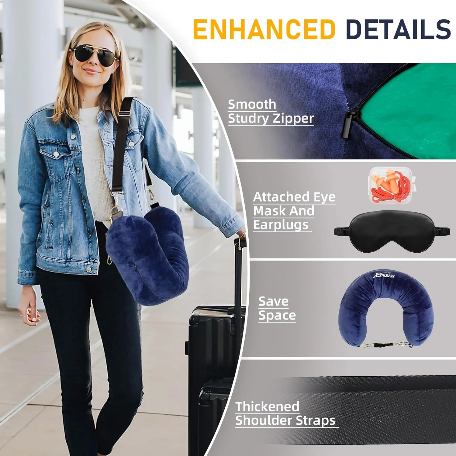 Travel Neck Pillow Stuffable with Clothes, Stuffable Neck Pillow for Travel, Packable Fillable Storage Bag for Airplane Travel, Soft Velvet Neck Pillow Case Cover