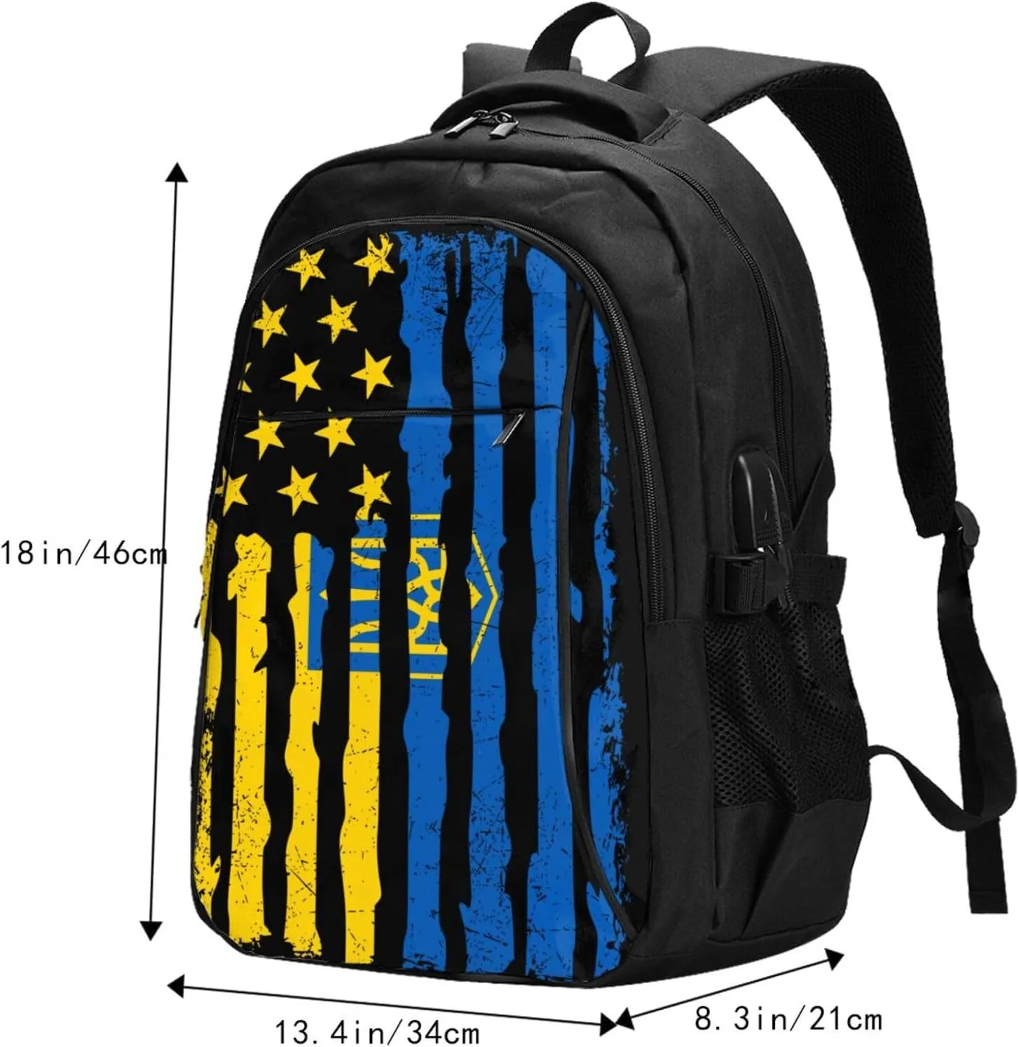 Ukrainian American Flag Ukraine Roots Casual Travel Backpacks Hiking Camping Backpack Large Outdoor Sport Daypack Laptop Rucksack Climbing Working Bags with USB Port