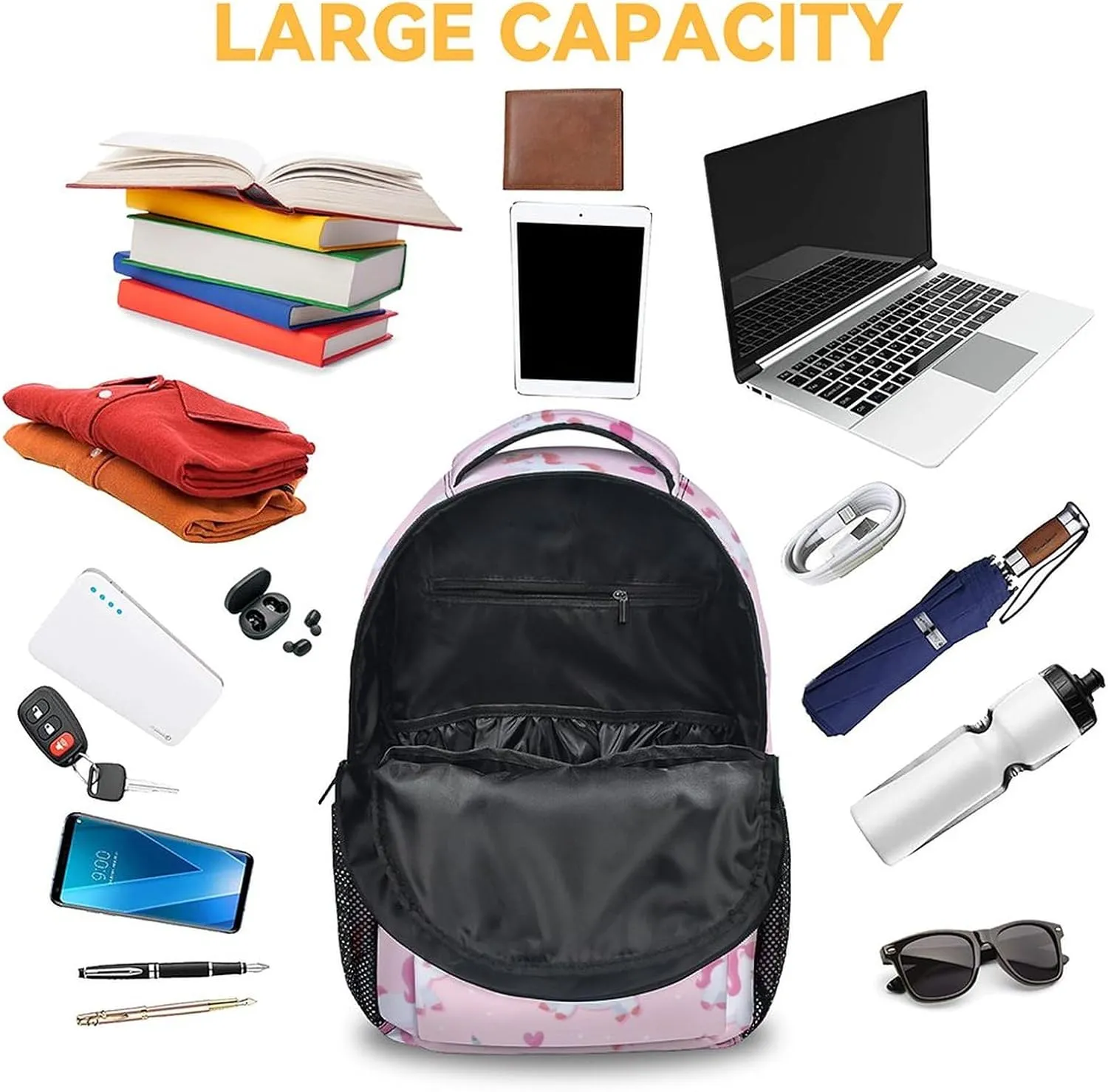 Unicorn Backpacks for Girls Boys, 16 Inch Cute Backpack for School, Pink, Large Capacity, Durable, Lightweight Bookbag for Kids Travel