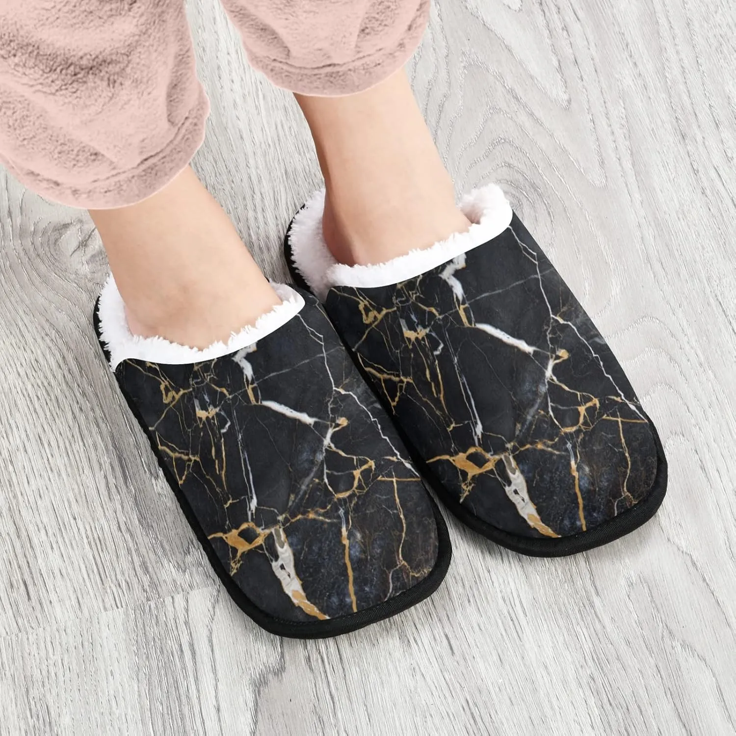 Unisex Slippers Fuzzy Feet Plush Cotton Slippers Anti-Slip Warm House Shoes M/L