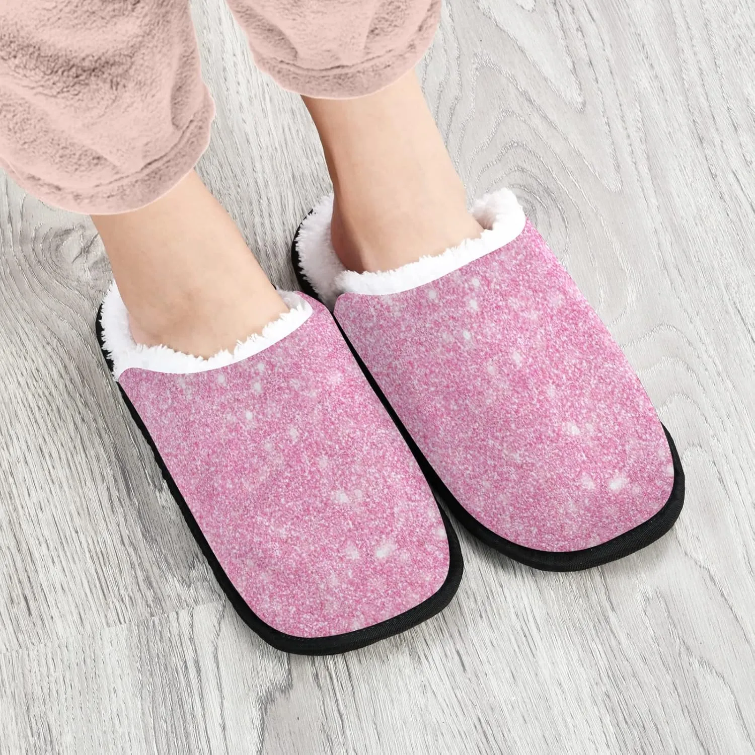Unisex Slippers Fuzzy Feet Plush Cotton Slippers Anti-Slip Warm House Shoes M/L