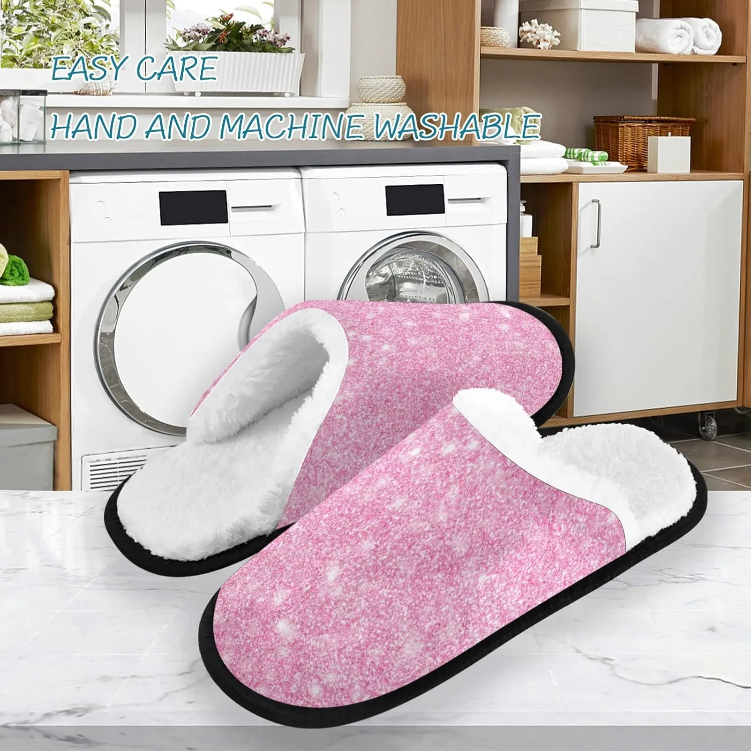Unisex Slippers Fuzzy Feet Plush Cotton Slippers Anti-Slip Warm House Shoes M/L