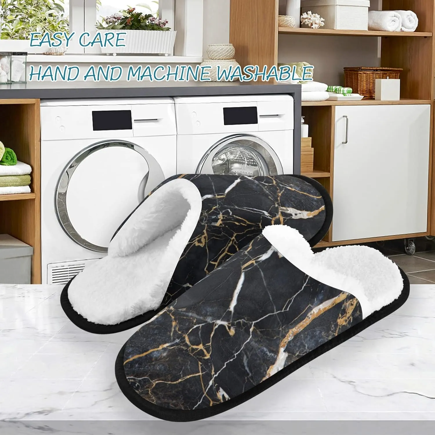 Unisex Slippers Fuzzy Feet Plush Cotton Slippers Anti-Slip Warm House Shoes M/L