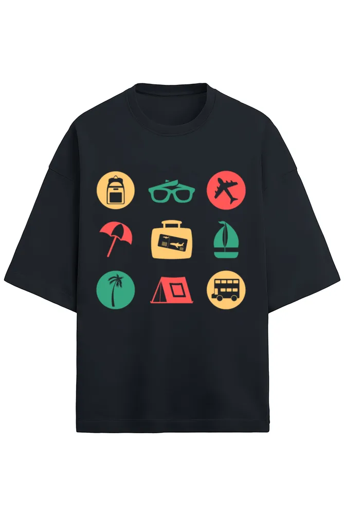 Unisex Terry Oversized Tee – Travel Icons Edition